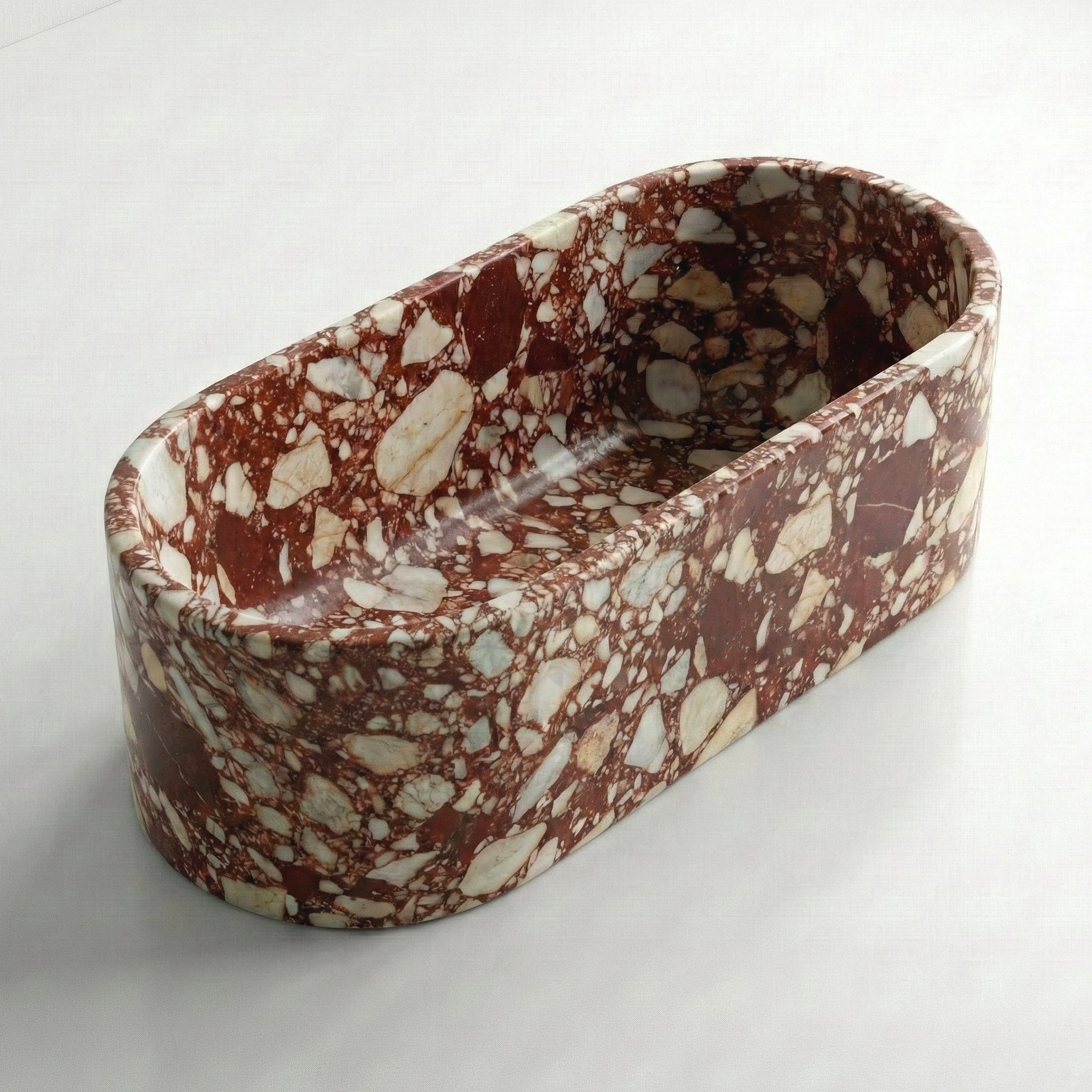 Red Bulgari Marble Freestanding Bathtub - Elliptical