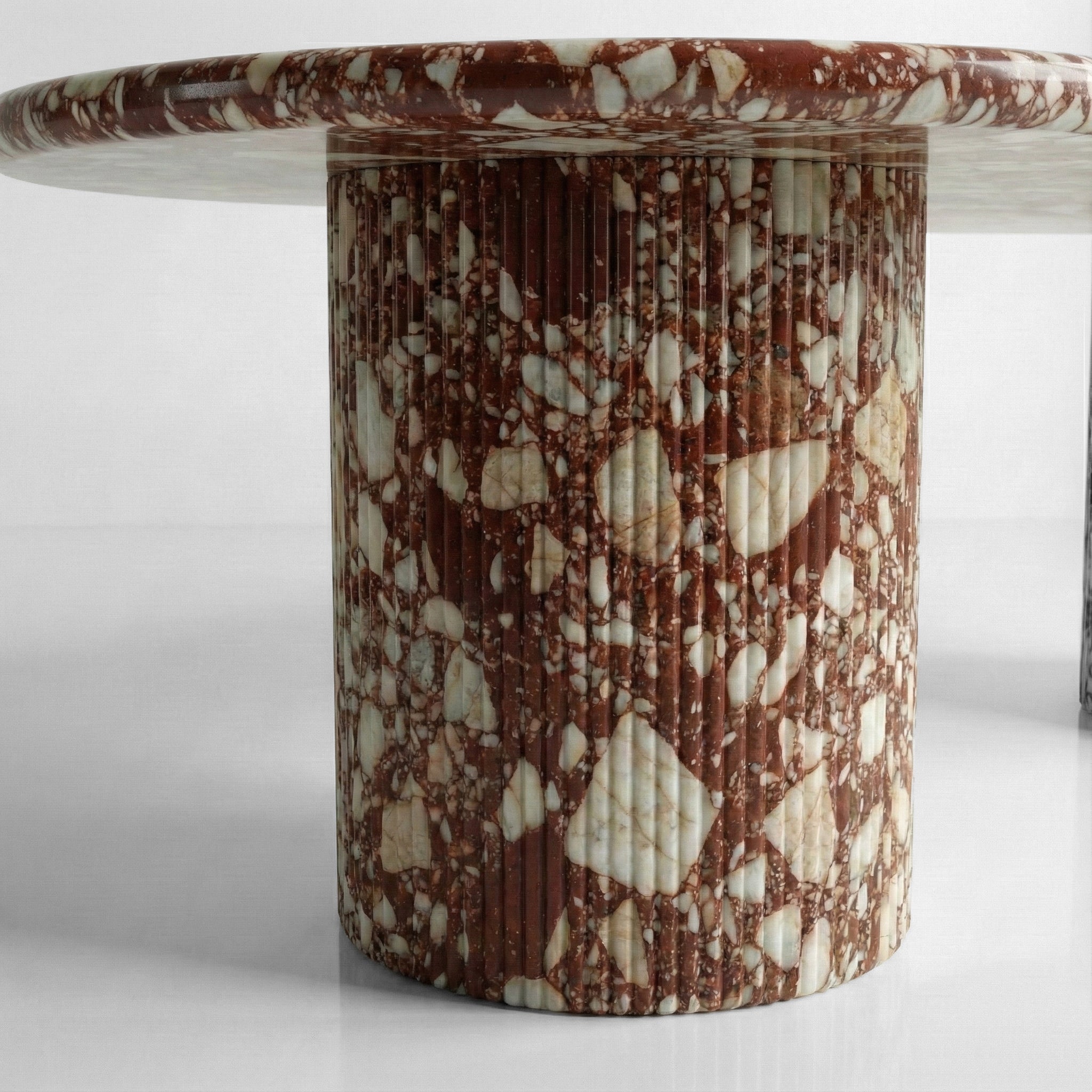 Red Bulgari Marble Oval Dining Table - Fluted