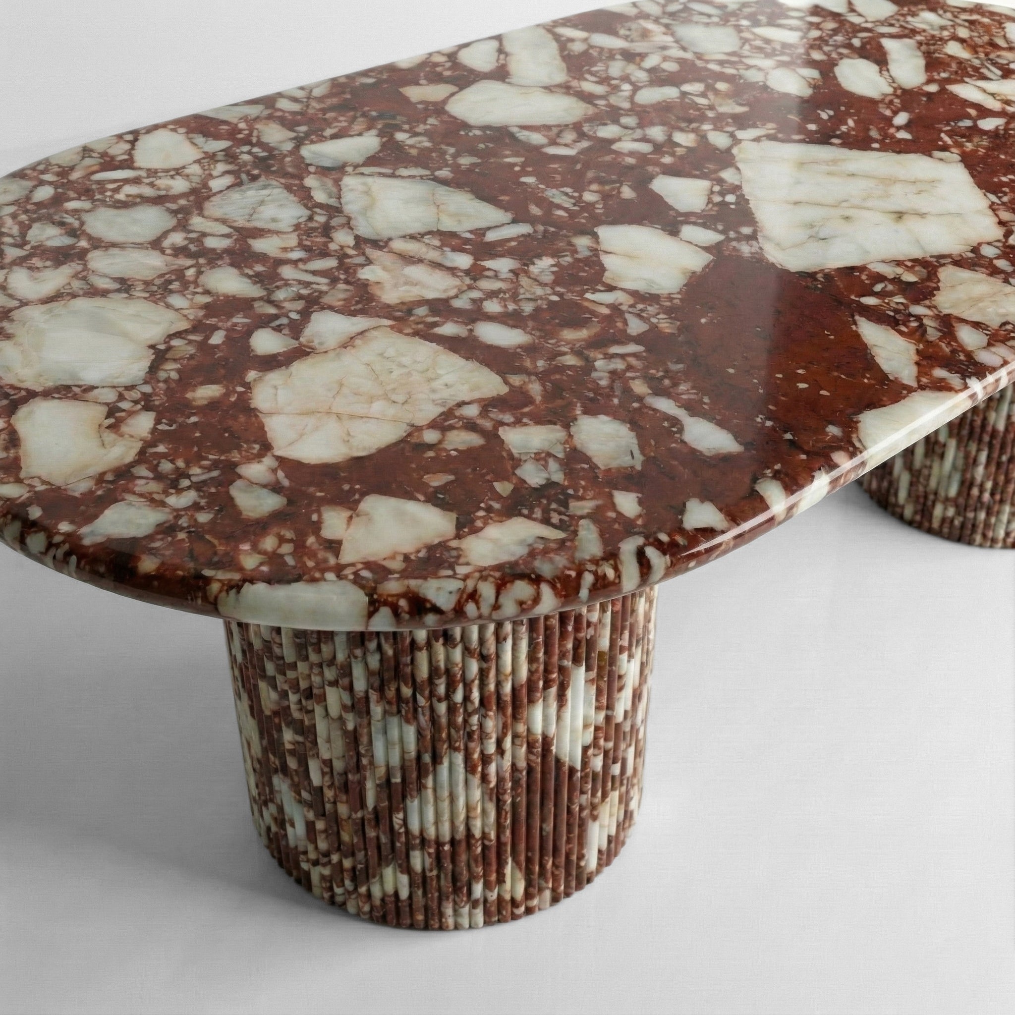 Red Bulgari Marble Oval Dining Table - Fluted