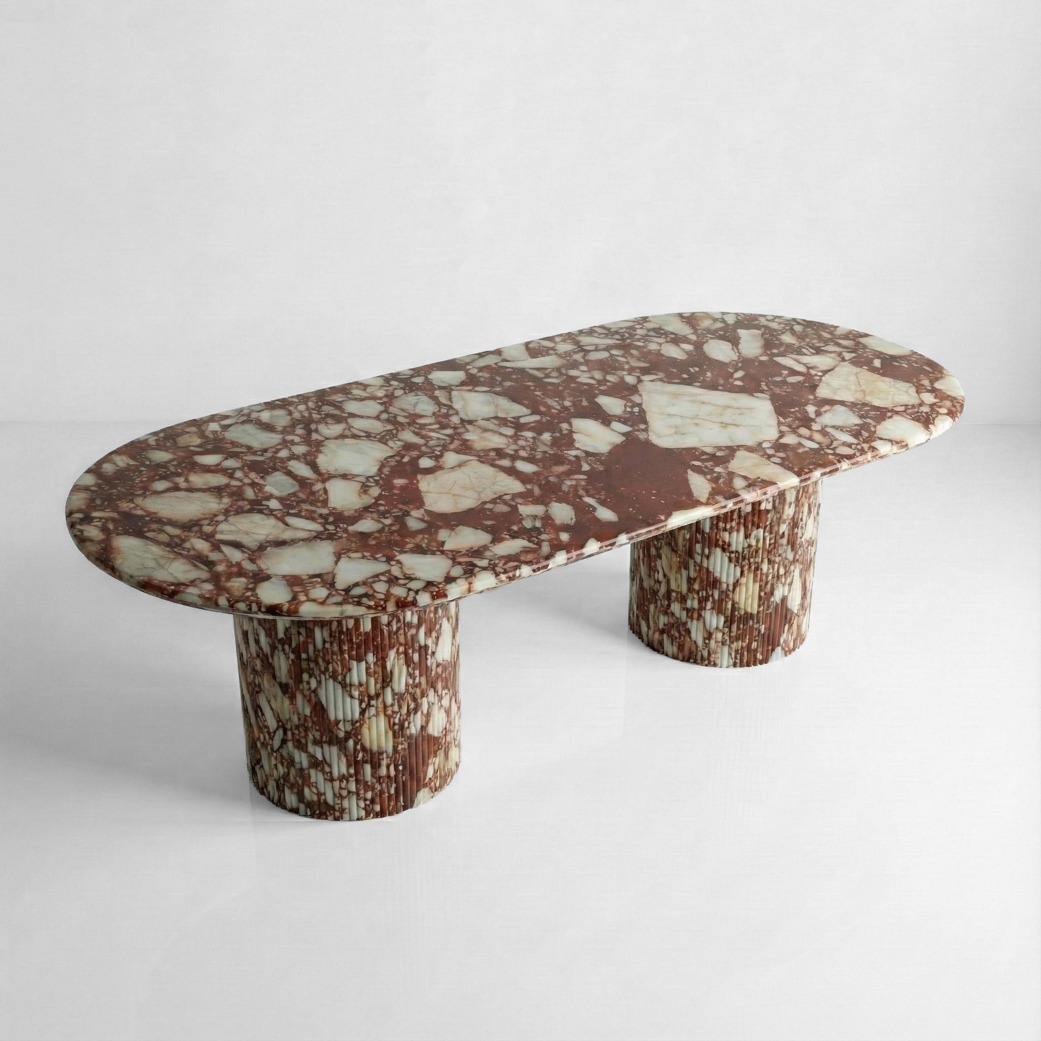 Red Bulgari Marble Oval Dining Table - Fluted