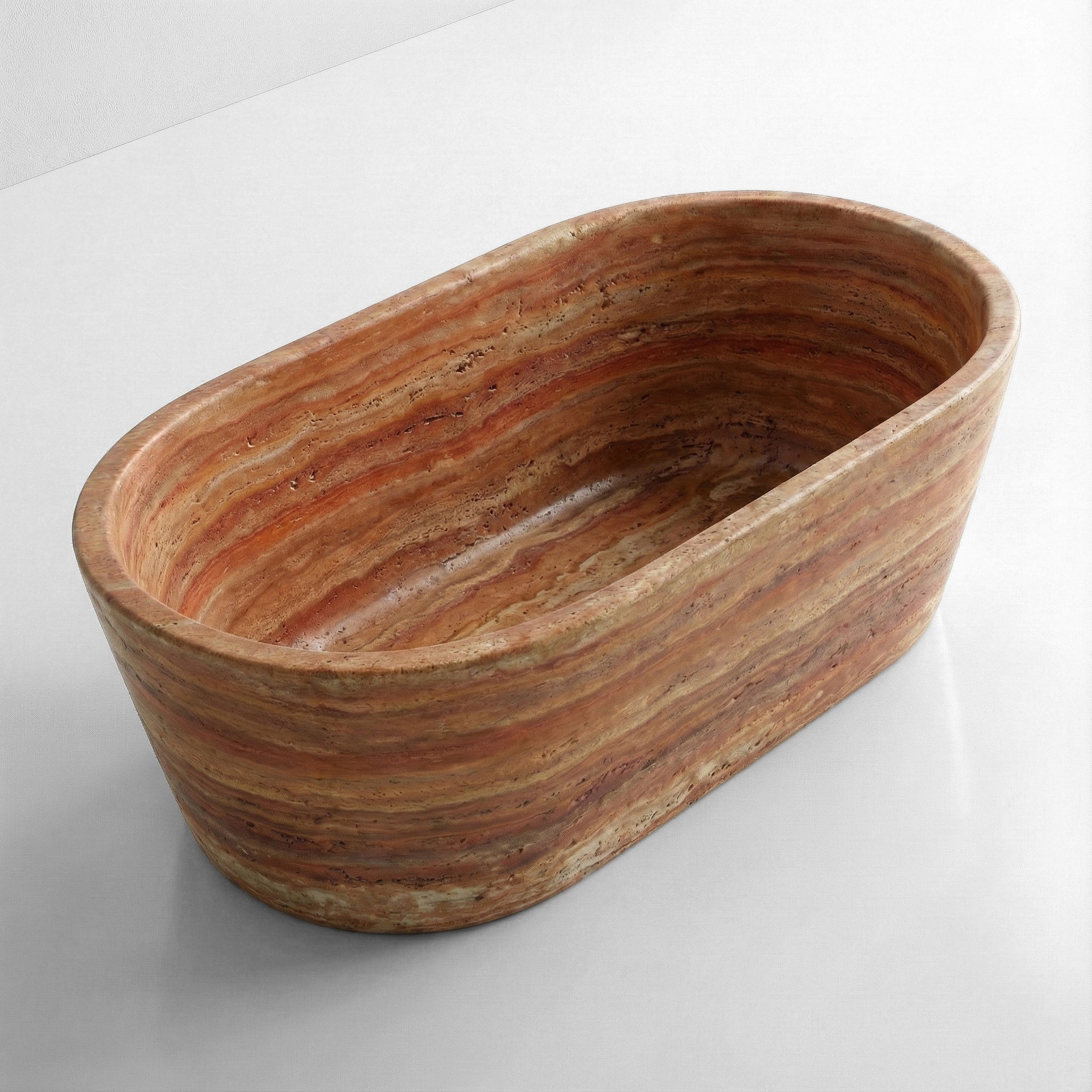 Red Travertine Freestanding Bathtub - Tapered
