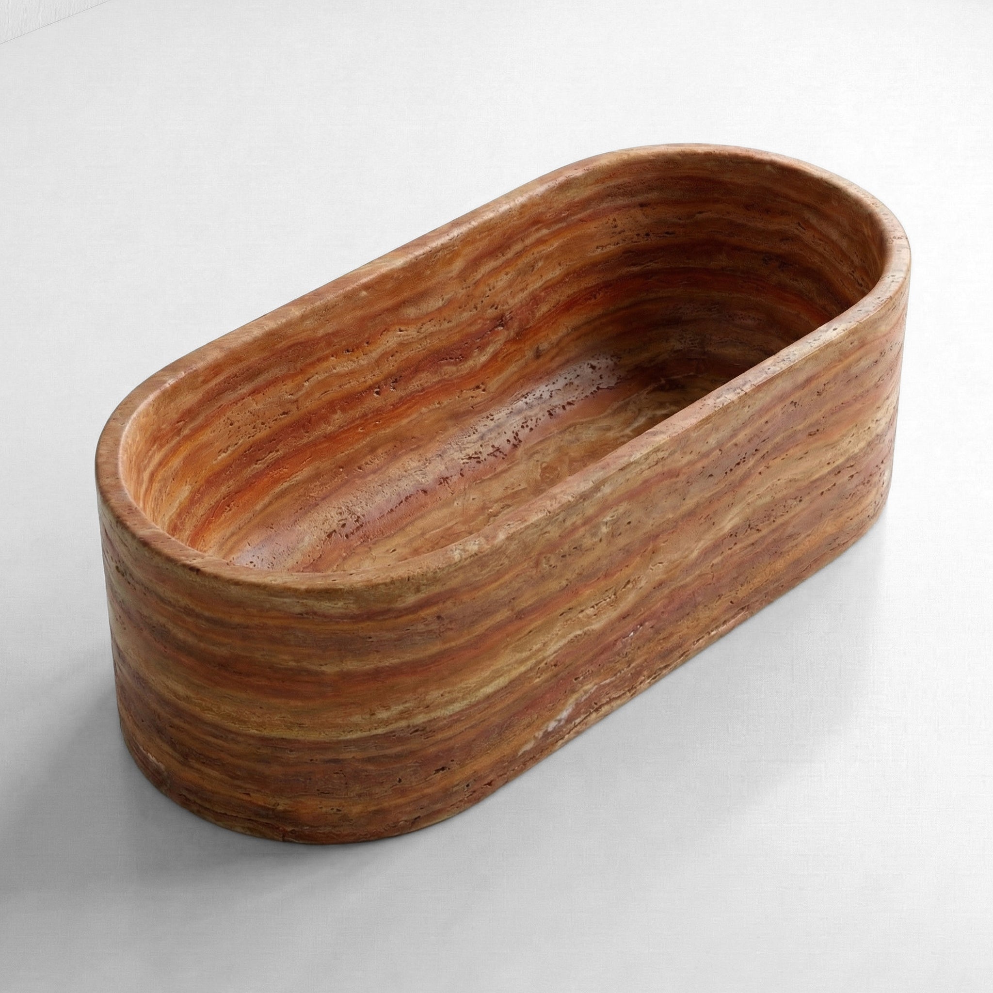 Red Travertine Freestanding Bathtub - Elliptical