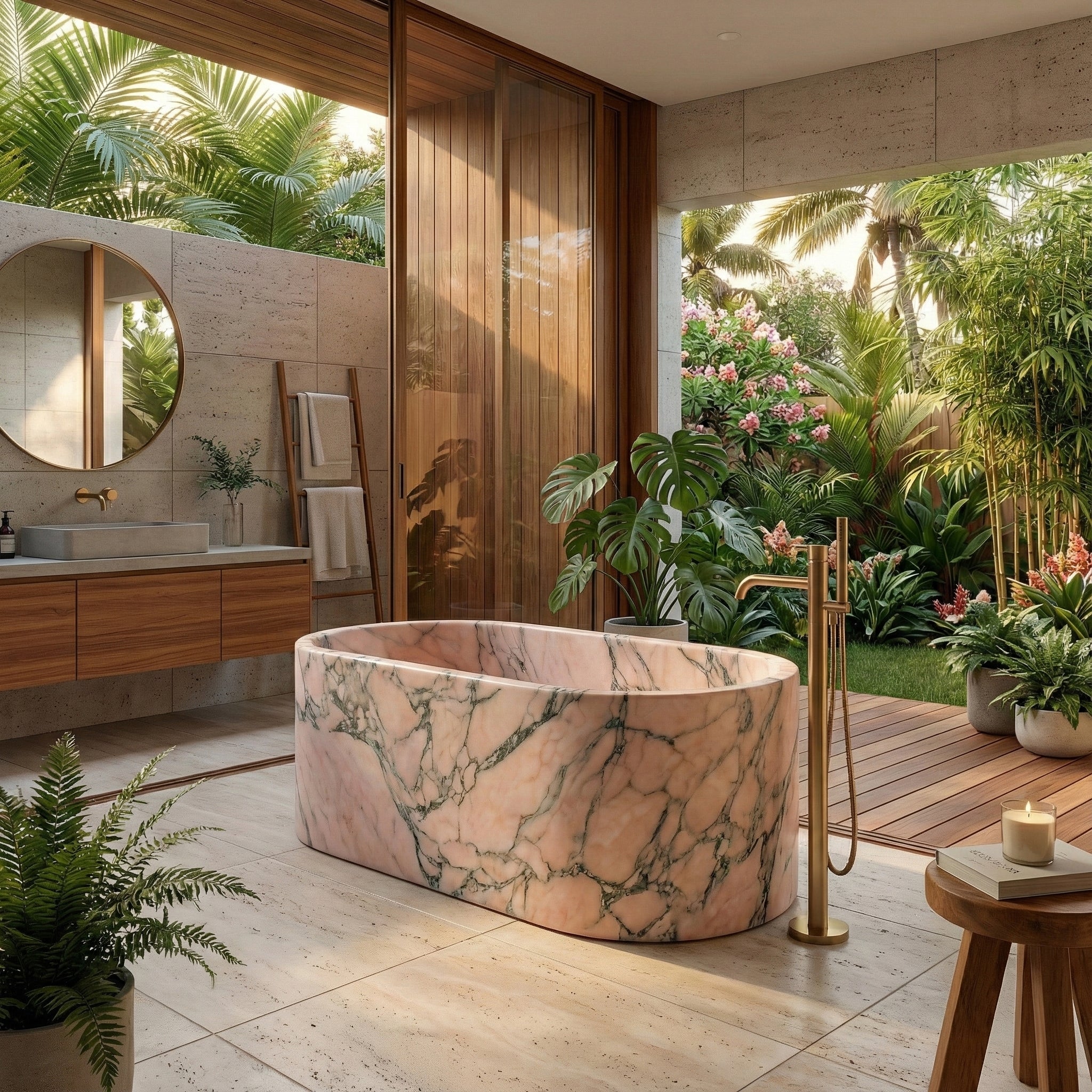 Rosso Portogallo Marble Freestanding Bathtub - Elliptical