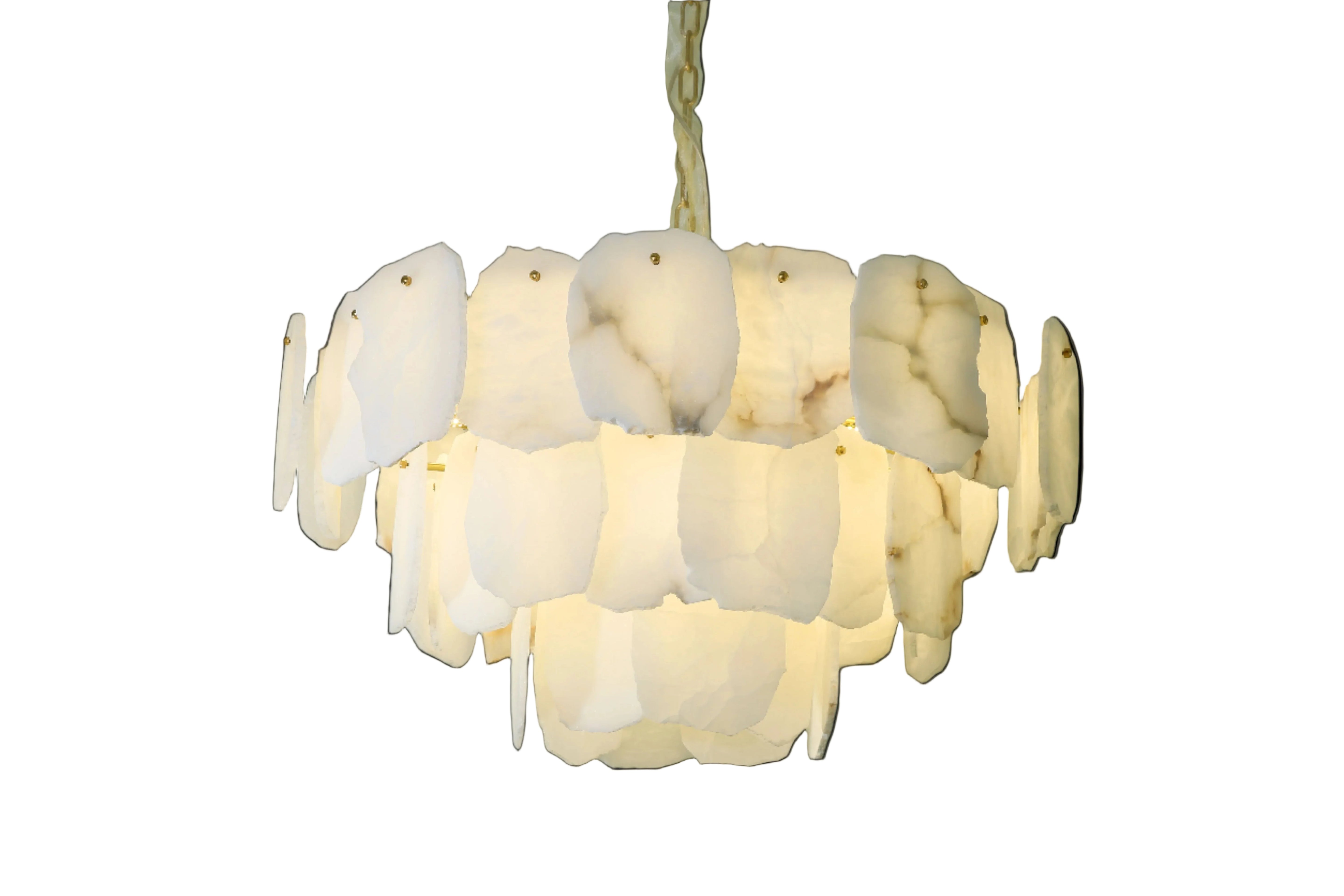 Silvio marble circular chandelier featuring layered natural stone panels arranged in refined ring formation on white background