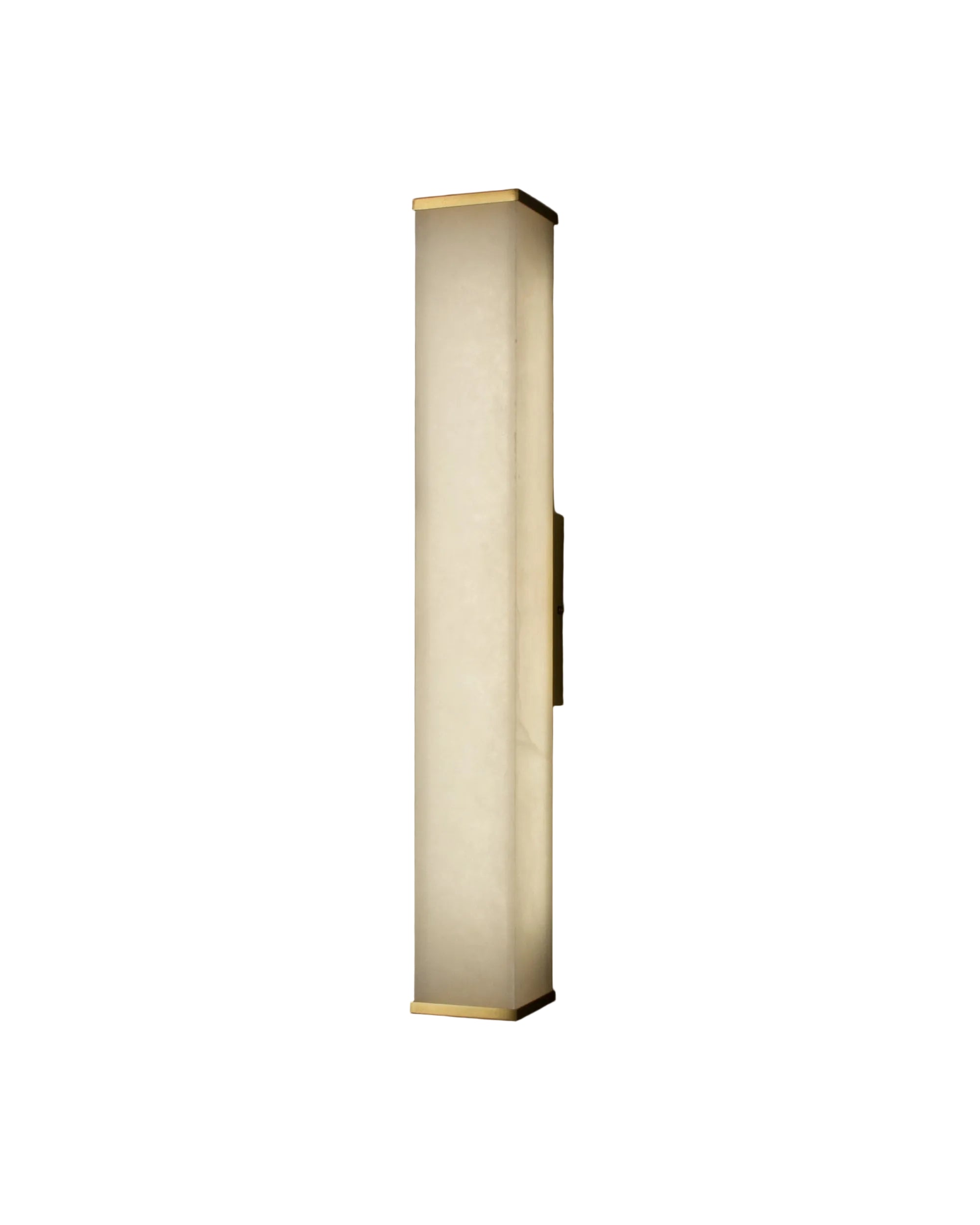Socrates marble wall light featuring slim vertical natural stone form with minimalist luxury design on white background