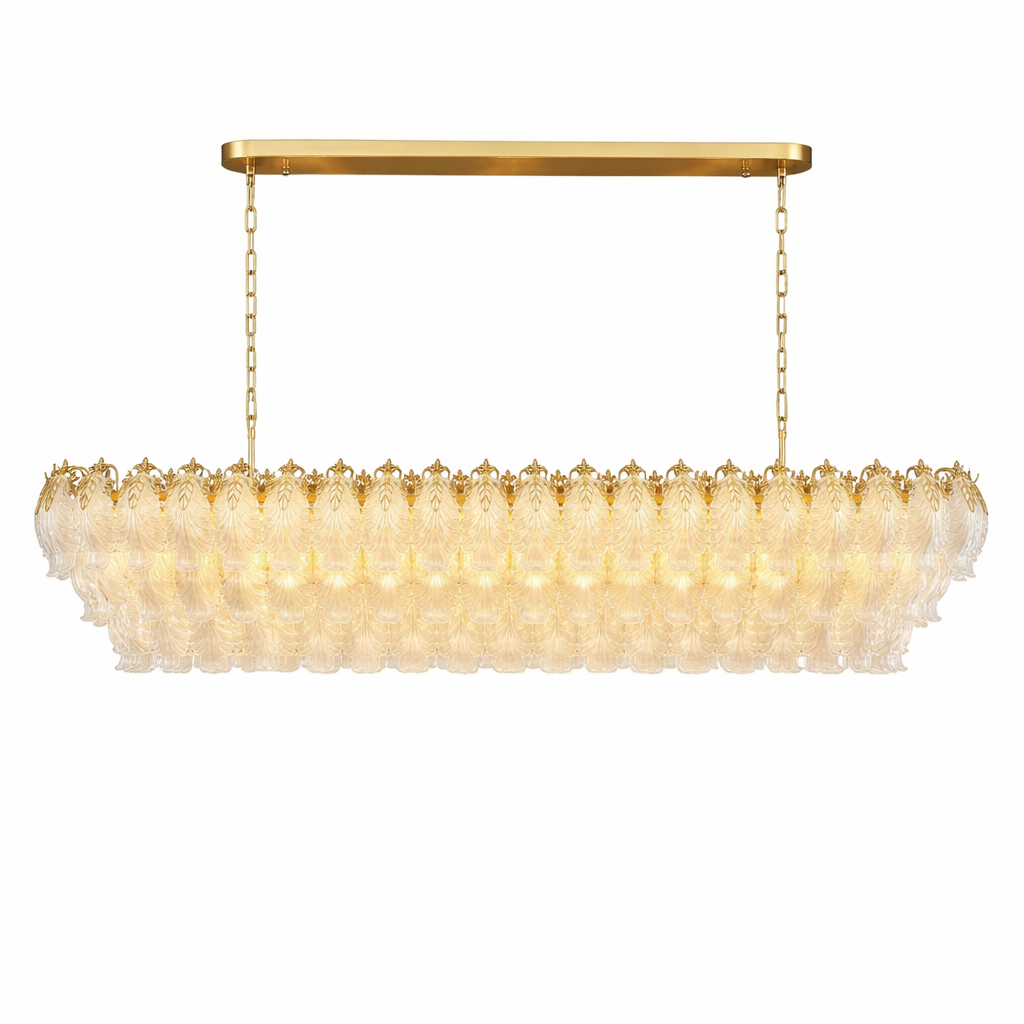 The elegant silhouette of the VORELLI Julio rectangular chandelier casting a warm, sophisticated glow over a high-end interior.