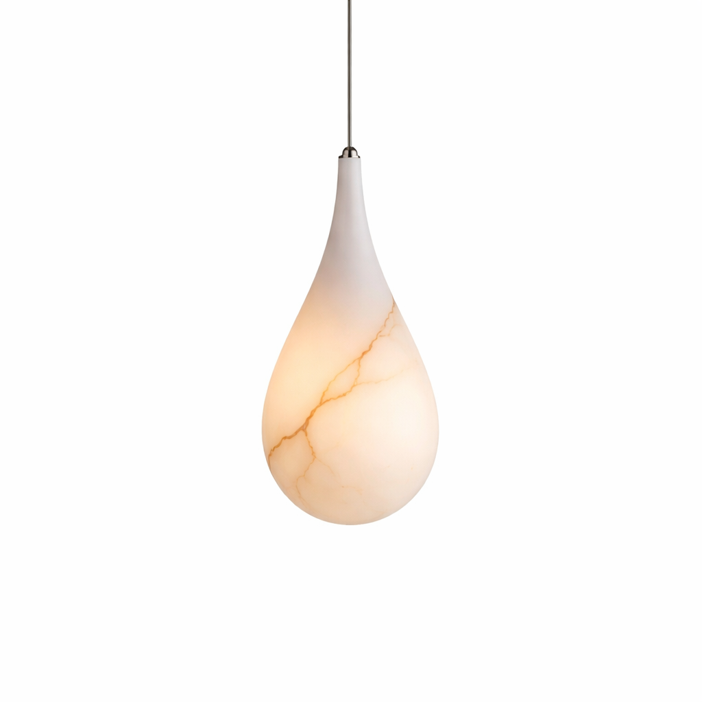 The timeless elegance of the VORELLI Sandro Marble Pendant Light radiating a soft, sophisticated light that enhances the mood of a refined modern interior.