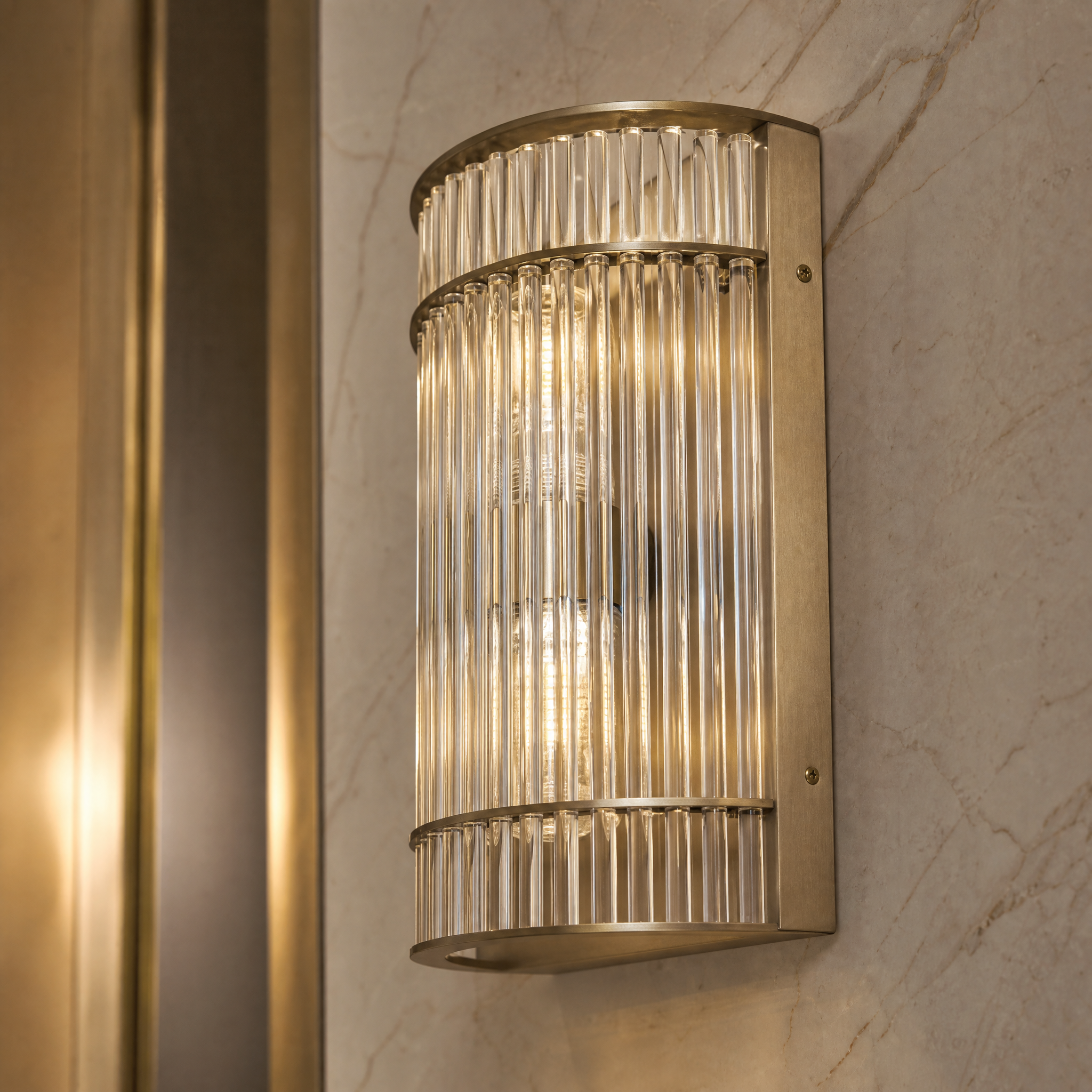 Close-up detail of Vantore IP65 Champagne Glass Wall Light by VORELLI showing refined finish and craftsmanship