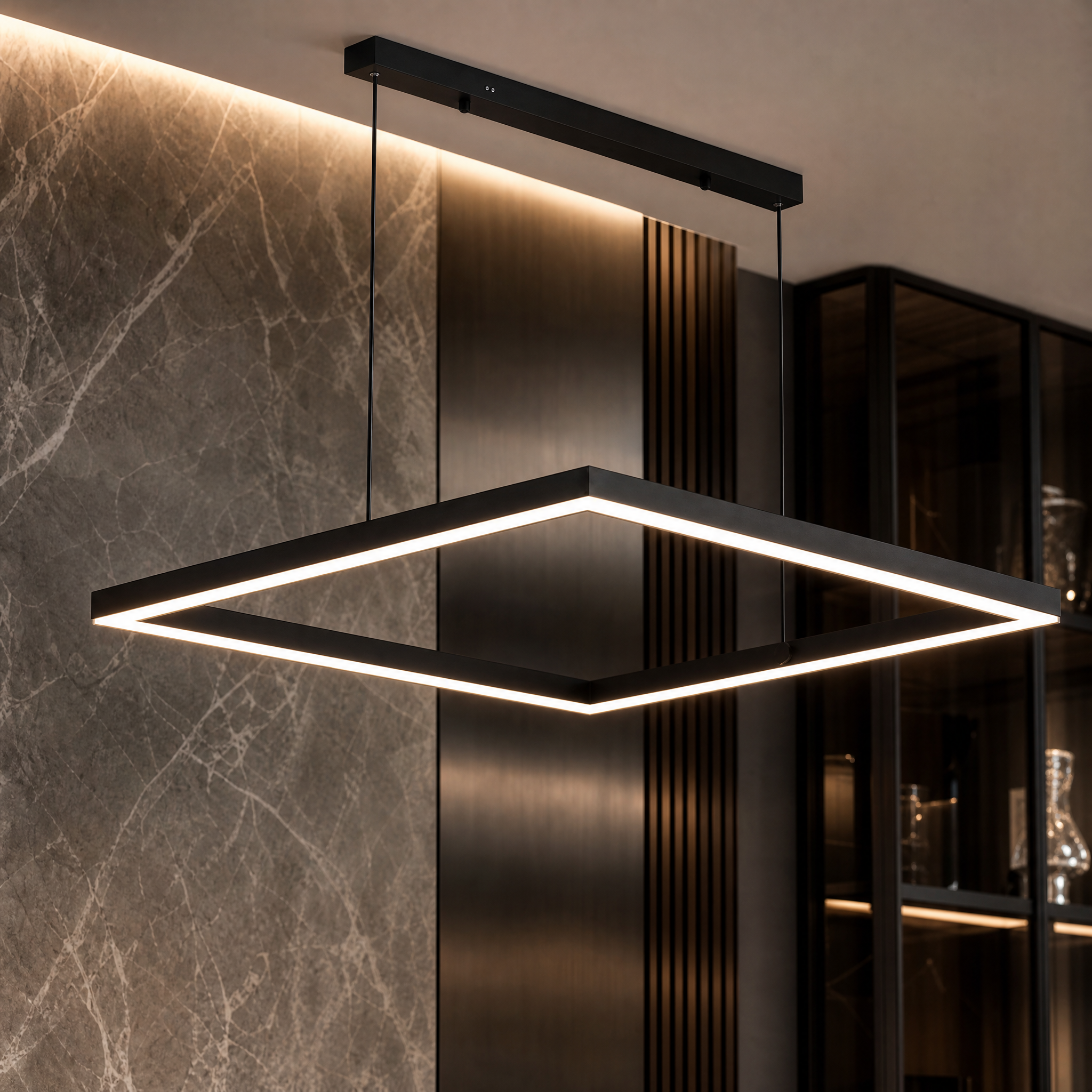 A detailed close-up shot highlighting the premium matte finish frame and the seamless integrated LED strip of the VORELLI Verzanno design.