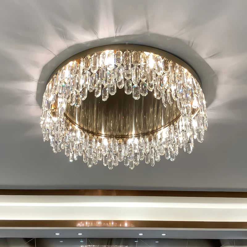 Close-up underside view of the VORELLI® Abruzzi Ceiling Light with layered crystal detail