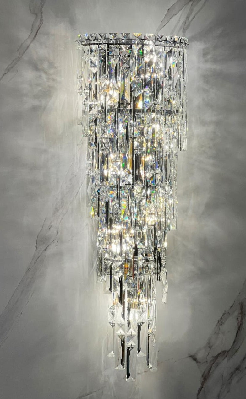 Close-up of crystal prisms on the VORELLI® Abruzzi Wall Light