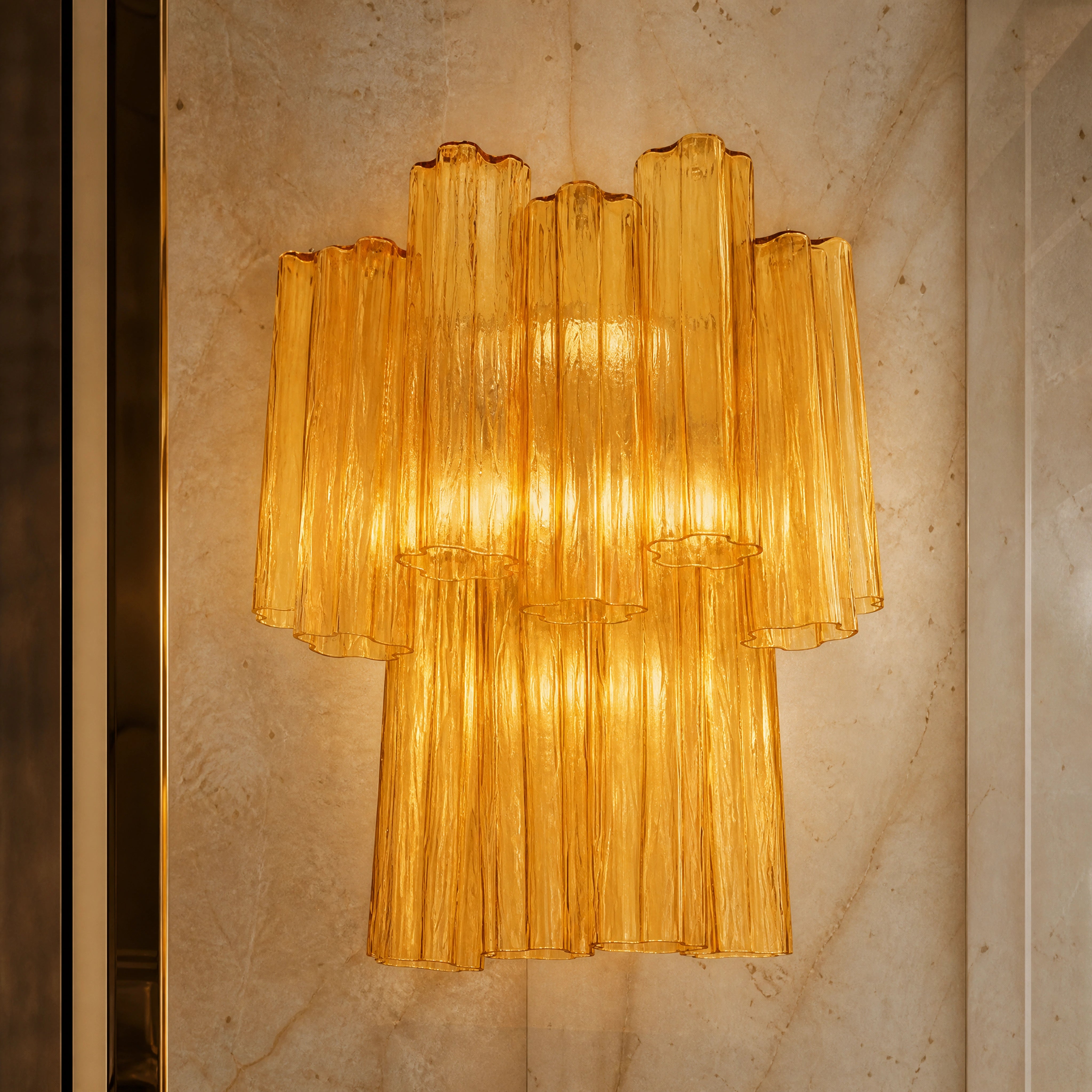 Allegra Tronchi Murano Glass Wall Light close-up luxury lifestyle hero image by VORELLI