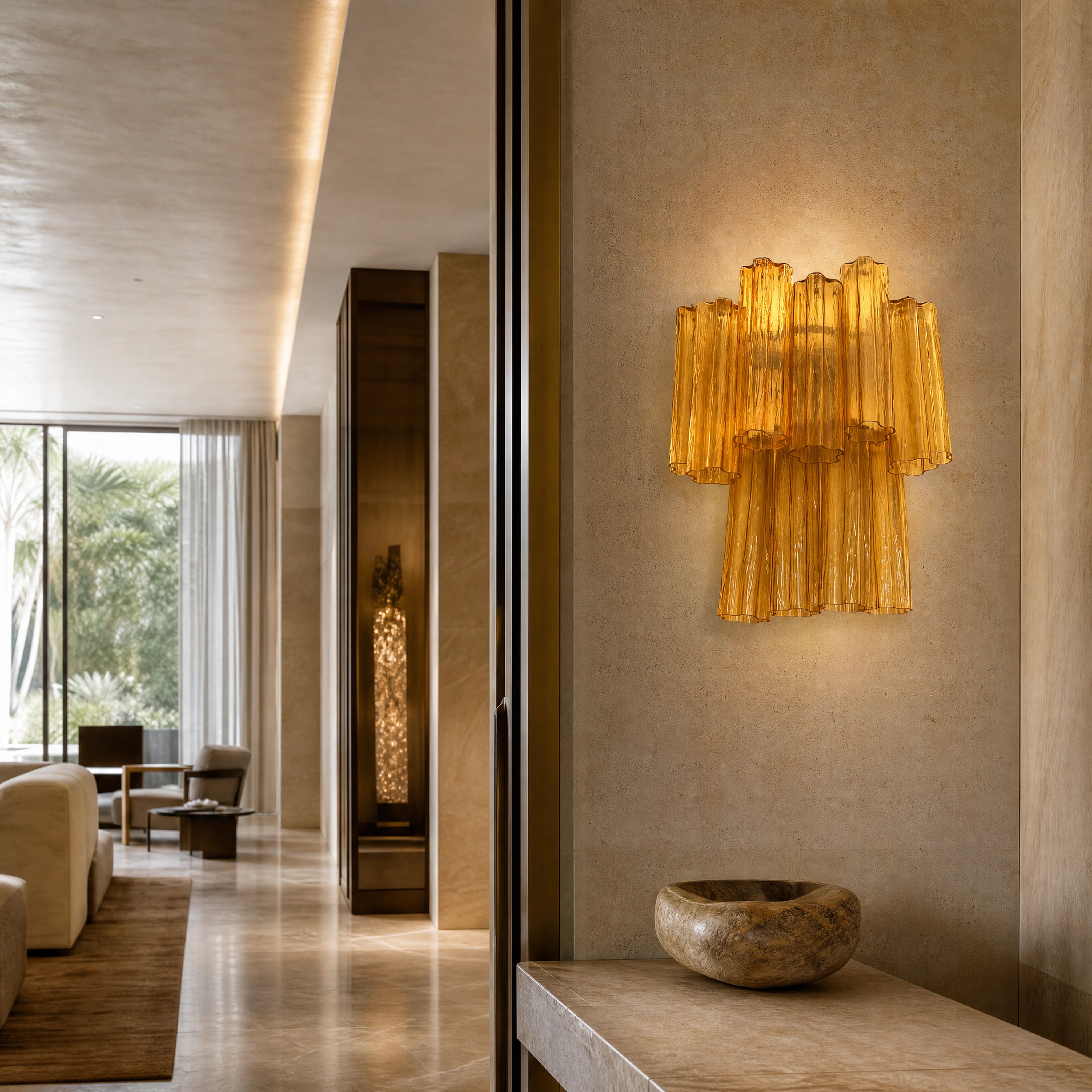 Allegra Tronchi Murano Glass Wall Light UHNW private residence luxury lifestyle image by VORELLI