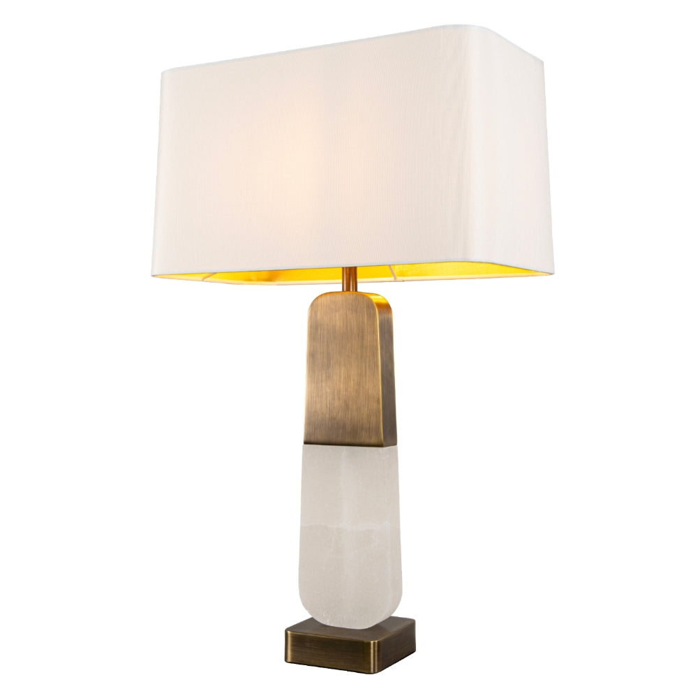 VORELLI® Alvani alabaster and antique brass table lamp with cream shade