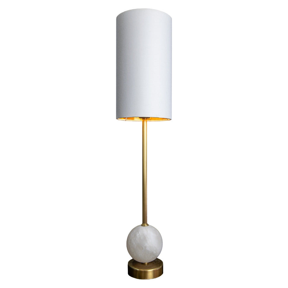 VORELLI® Alveron brushed brass table lamp with alabaster base and fabric shade