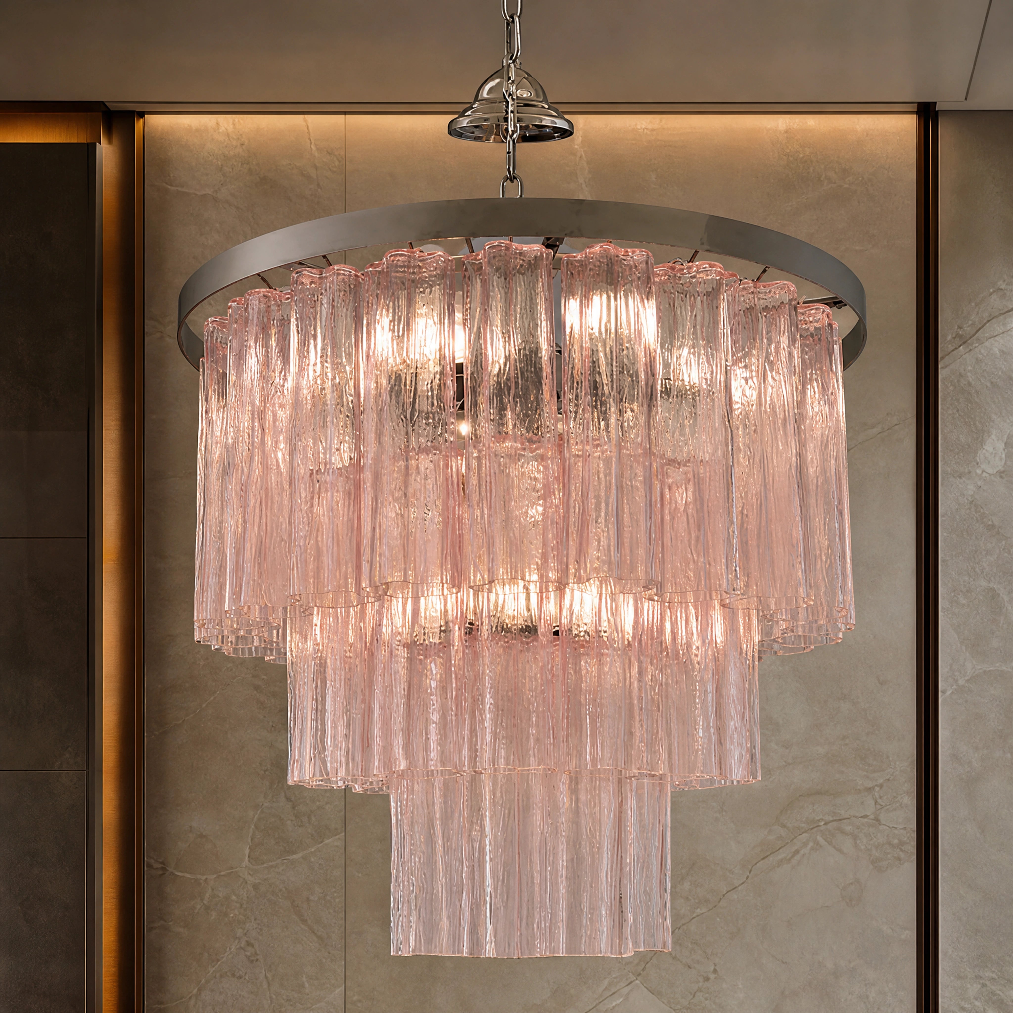 Amelia Tronchi Murano Glass Circular Chandelier close-up luxury lifestyle hero image by VORELLI