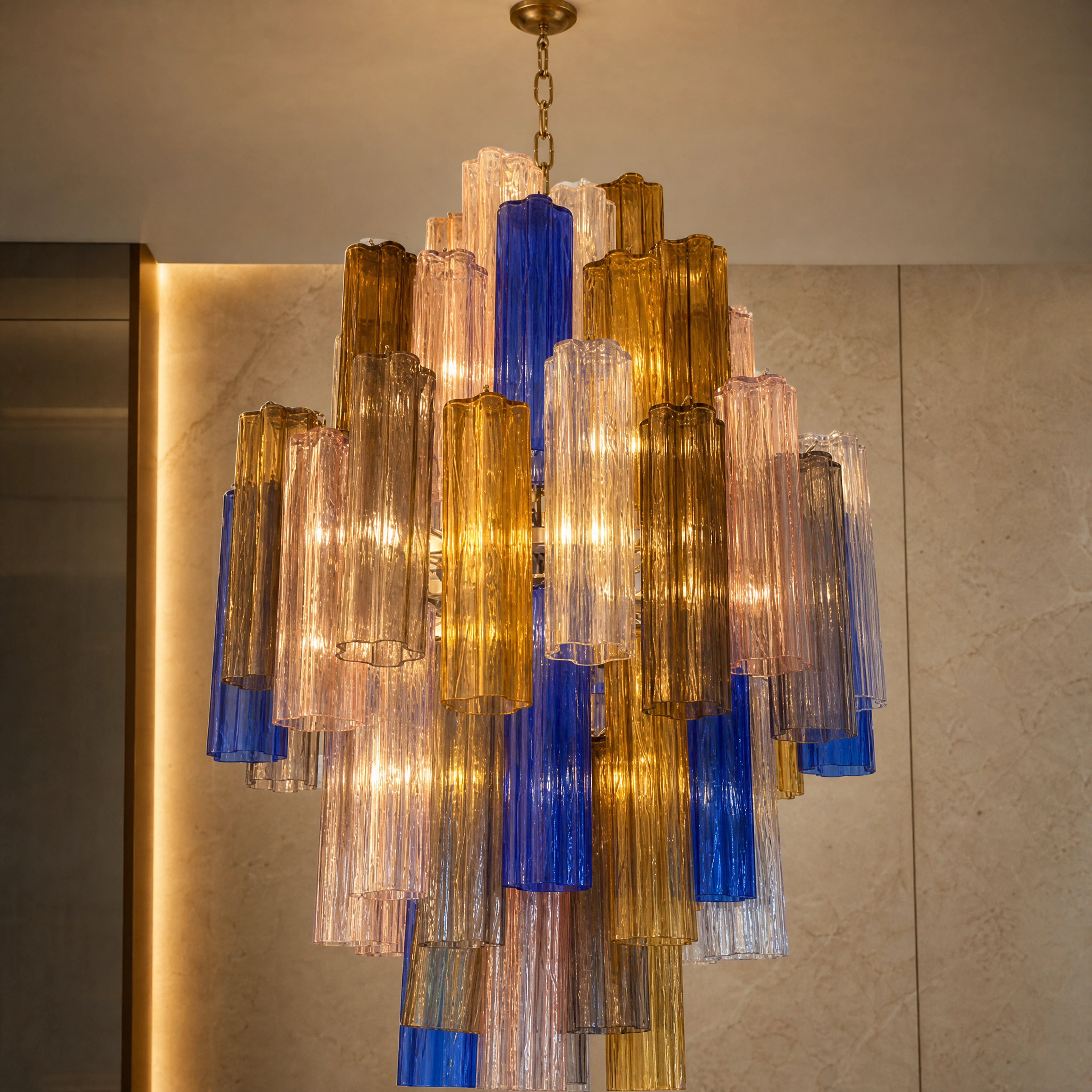 Arabella Tronchi Murano Glass Circular Chandelier close-up luxury lifestyle hero image by VORELLI