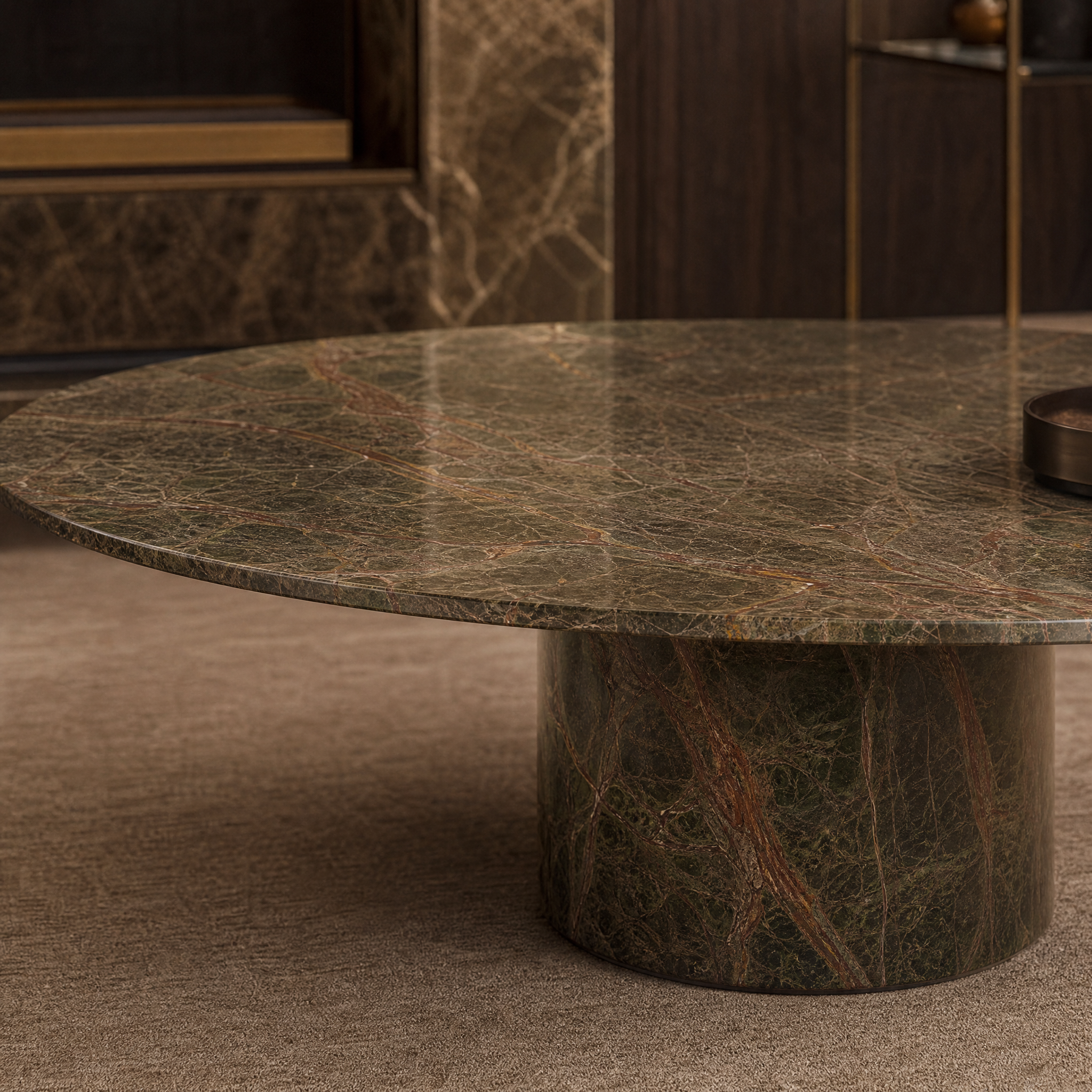 Macro shot showcasing the rich color and smooth honed finish of the VORELLI Argentino solid green marble.