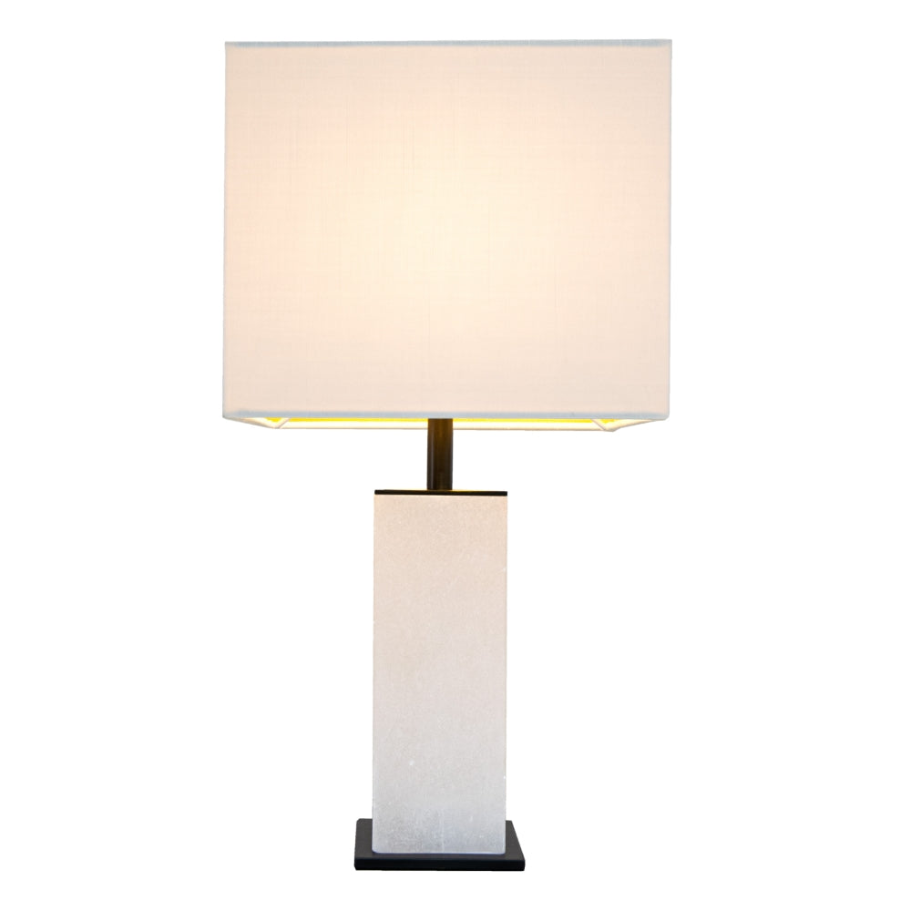 VORELLI® Arlena alabaster and bronze square table lamp with fabric shade