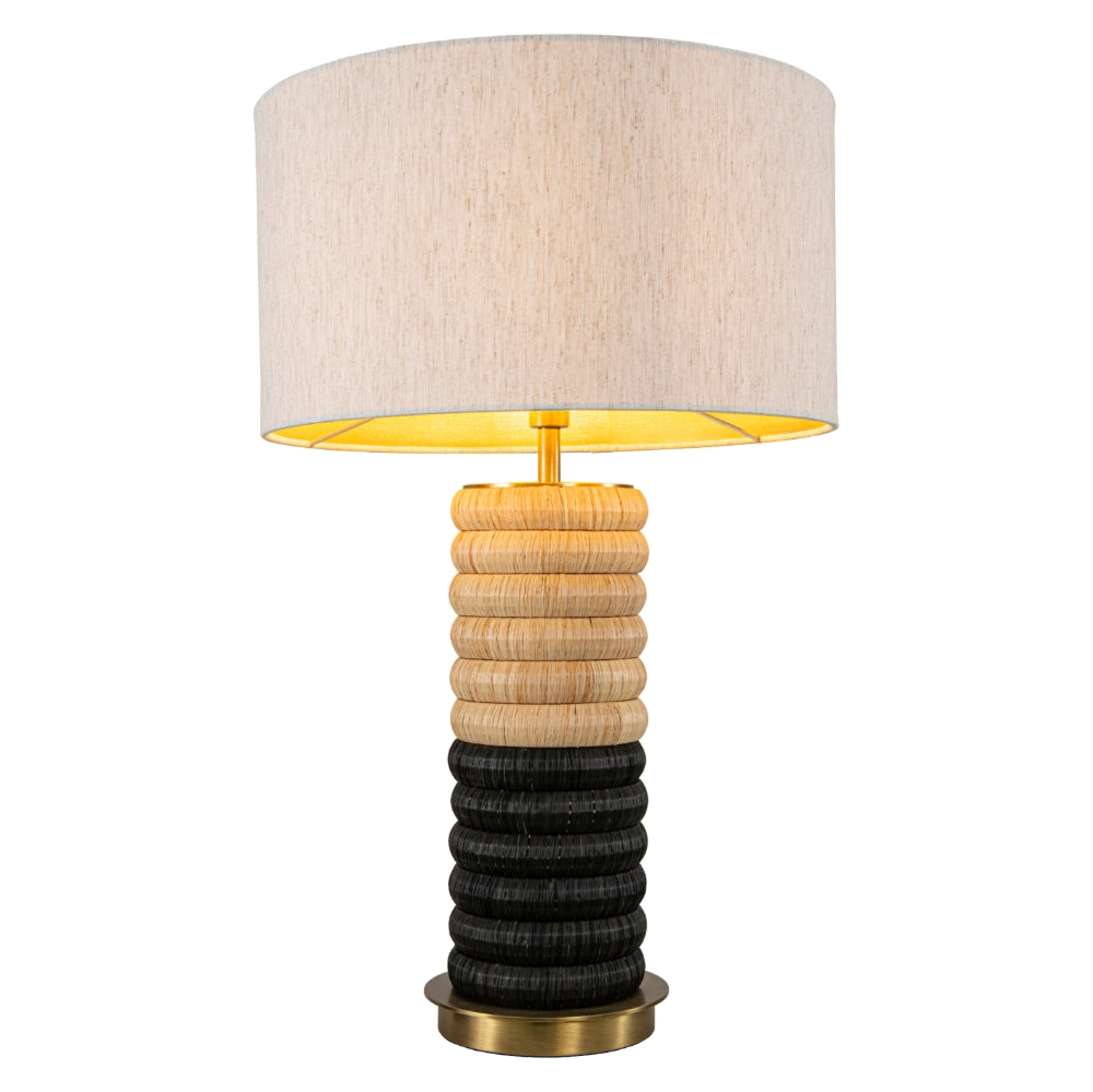 VORELLI® Arlivo antique brass ring design table lamp with fabric shade