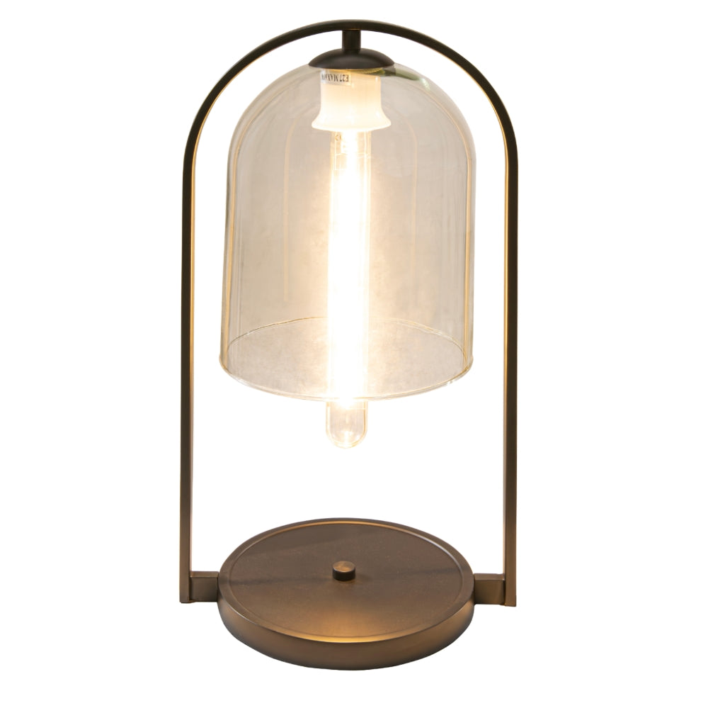 VORELLI® Arvello dark bronze table lamp with clear glass dome