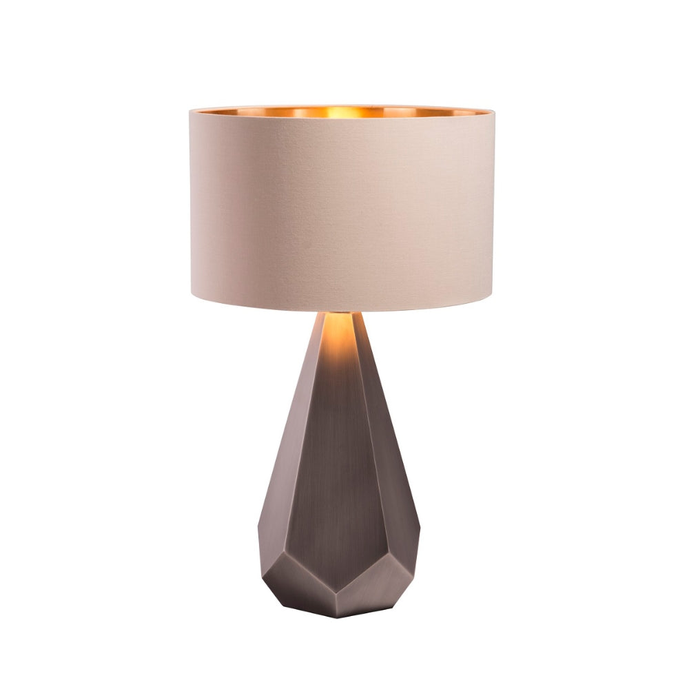 VORELLI® Arvion gunmetal faceted table lamp with latte shade