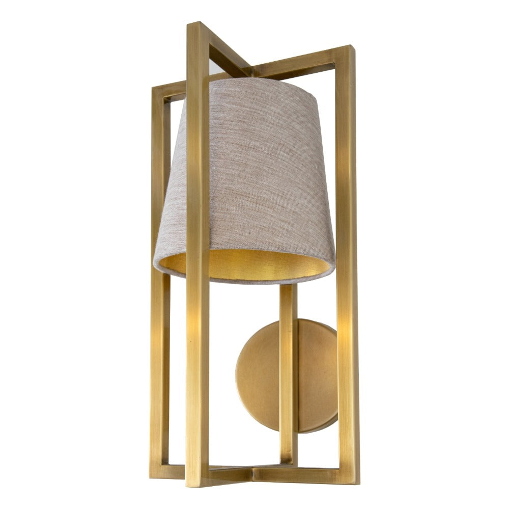 VORELLI® Aurex gold wall light with off-white fabric shade