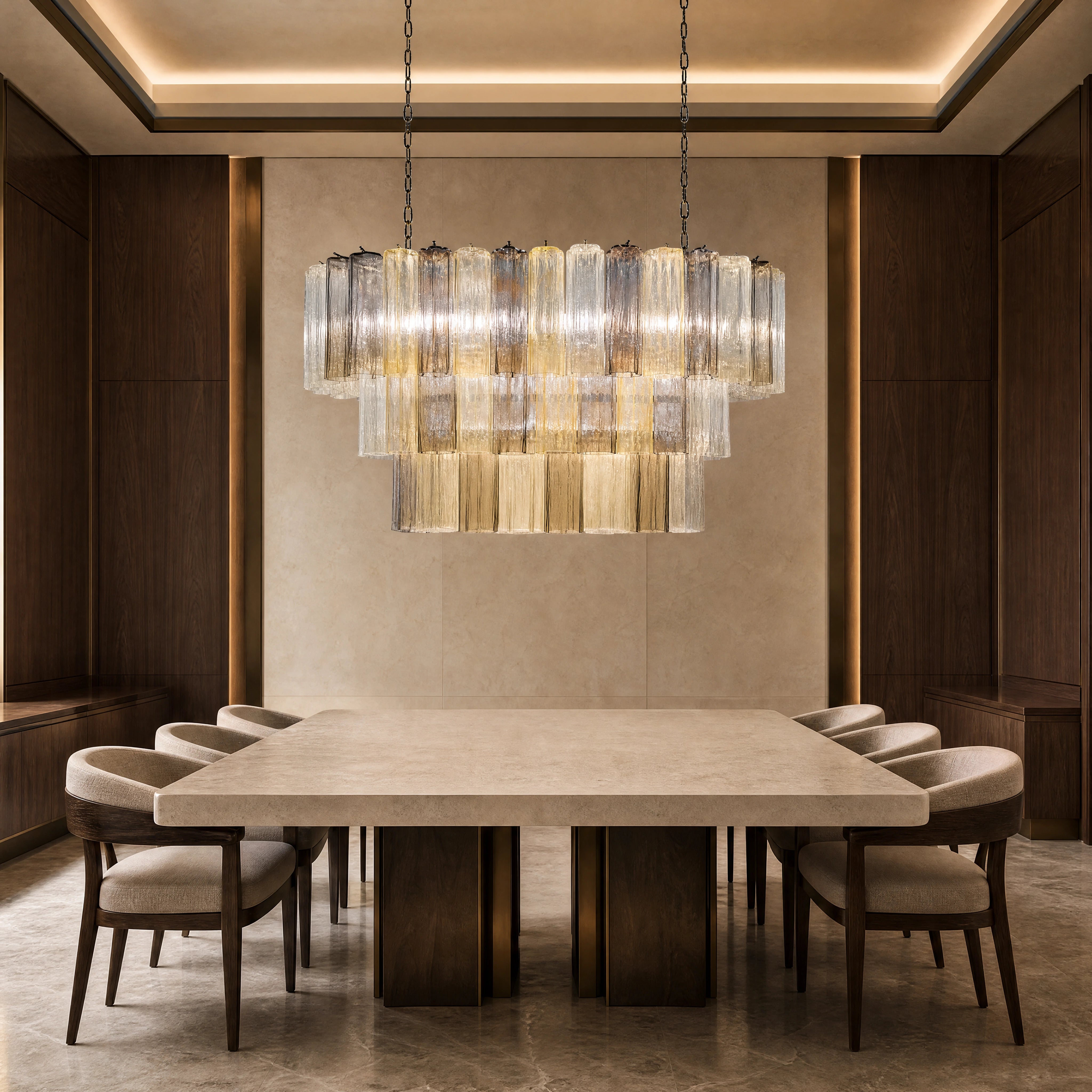 Aurora Tronchi Murano Glass Rectangular Chandelier UHNW private residence luxury lifestyle image by VORELLI
