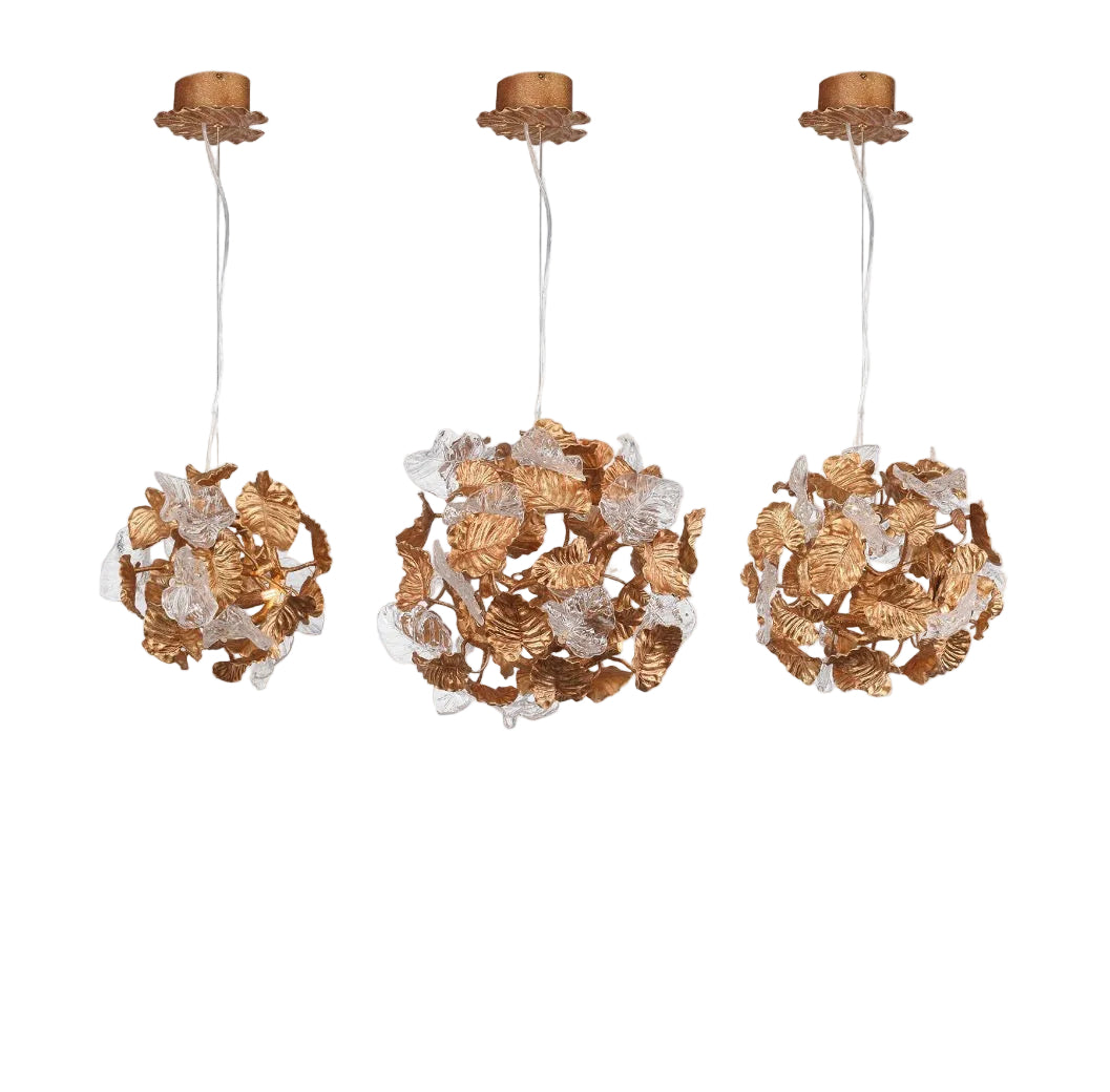 VORELLI® Autumn Bloom Pendant Light displayed in multiple sizes with sculpted leaf detailing