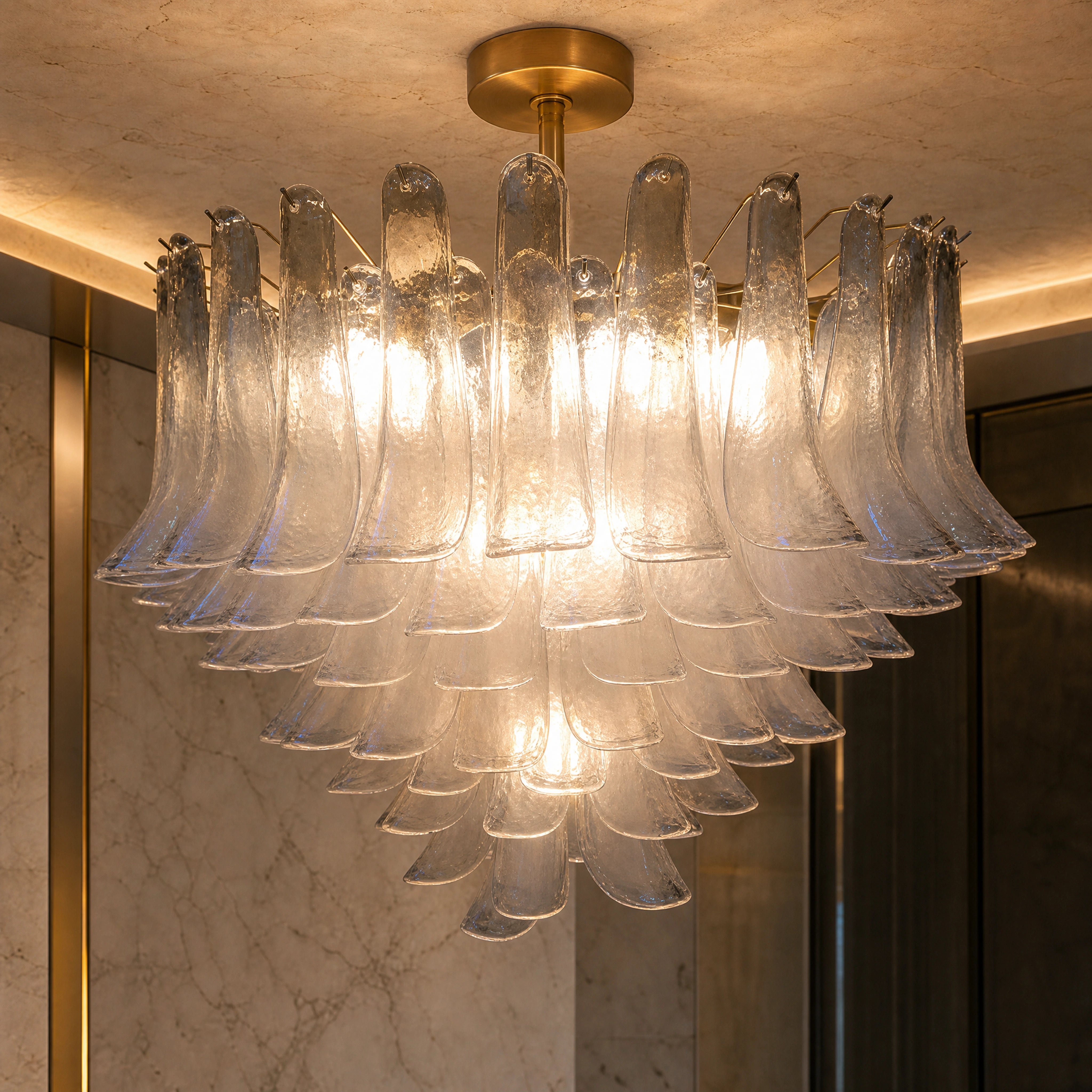 Bari Selle Murano Glass Circular Chandelier close-up luxury lifestyle hero image by VORELLI