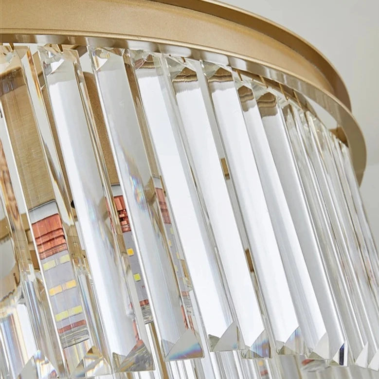 Detailed shot of vertically arranged crystal bars on the Beckenham ceiling light.