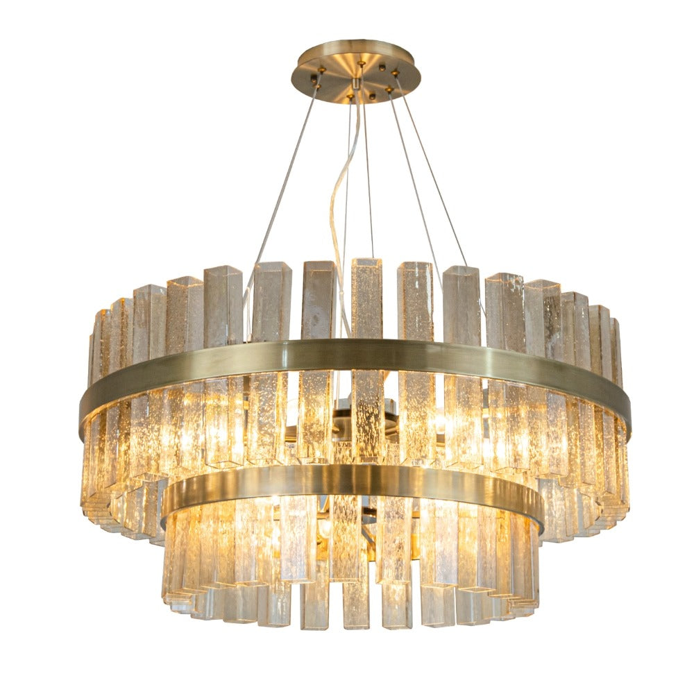 VORELLI Bellarno chandelier with two tiers of textured square glass rods