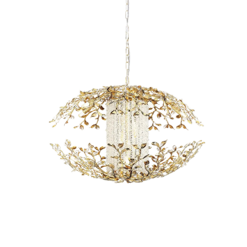 VORELLI® Bellarosa Pendant Light with sculpted golden leaves and cascading crystal centre