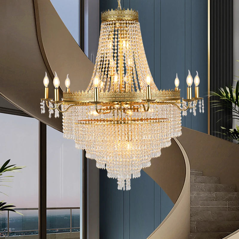 Belmond staircase chandelier illuminating a spacious contemporary interior.