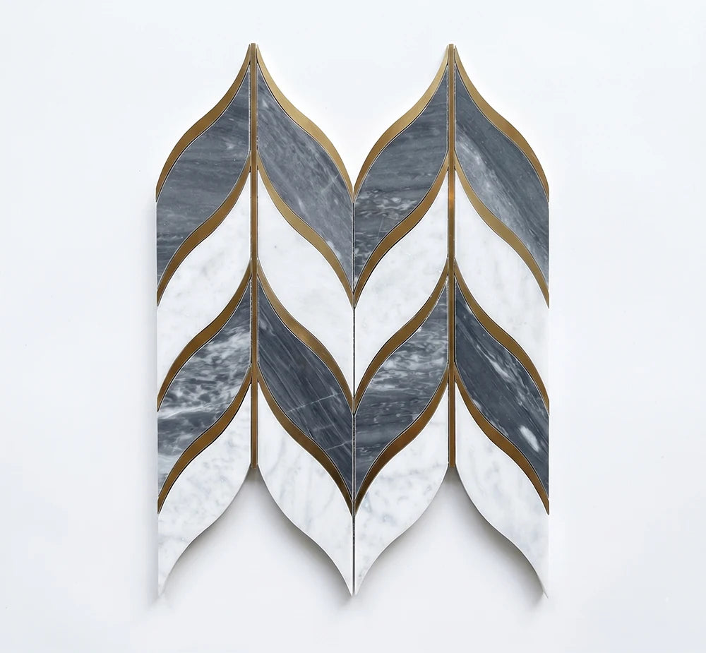 Bianco Carrara Bow Feathers Design Waterjet Marble Mosaic luxury white waterjet marble mosaic for premium UK interiors