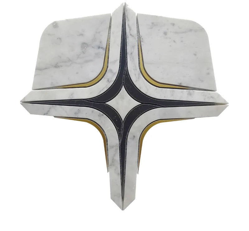 Bianco Carrara Nero Marquina Metal Rhombic Design Waterjet Marble Mosaic luxury black, white waterjet marble mosaic for premium UK interiors