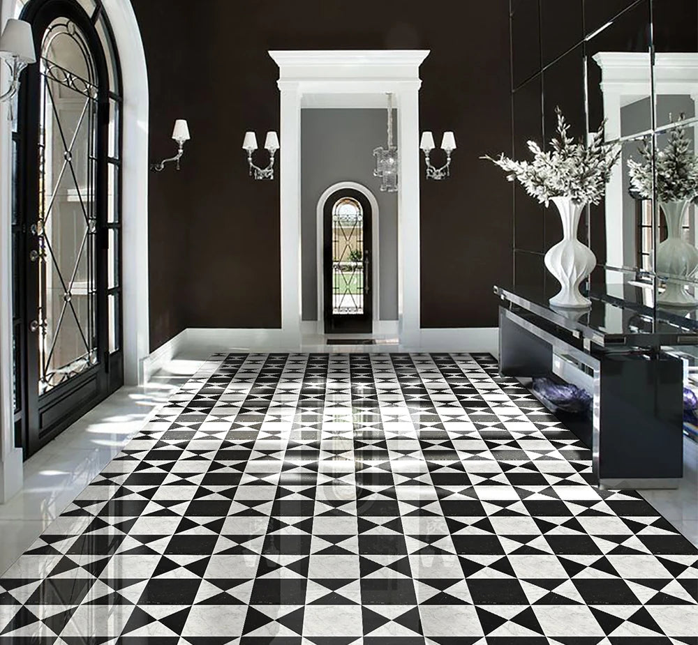 Black White Triangle Marble Mosaic Tile luxury black, white marble mosaic tile for premium UK interiors
