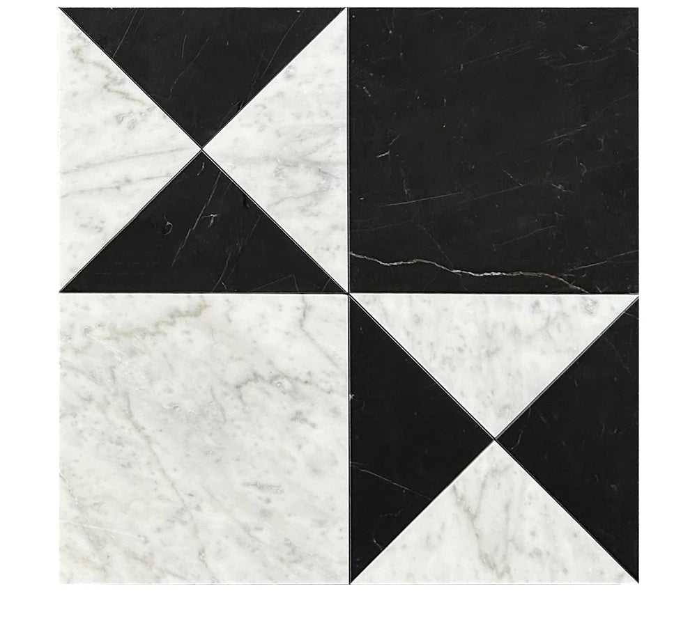 Black White Triangle Marble Mosaic Tile luxury black, white marble mosaic tile for premium UK interiors