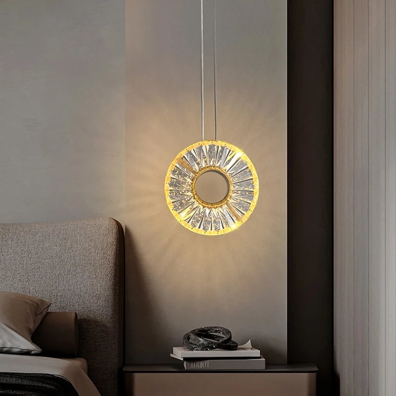 Crystal ring Bocelli pendant illuminating a sophisticated modern living space.