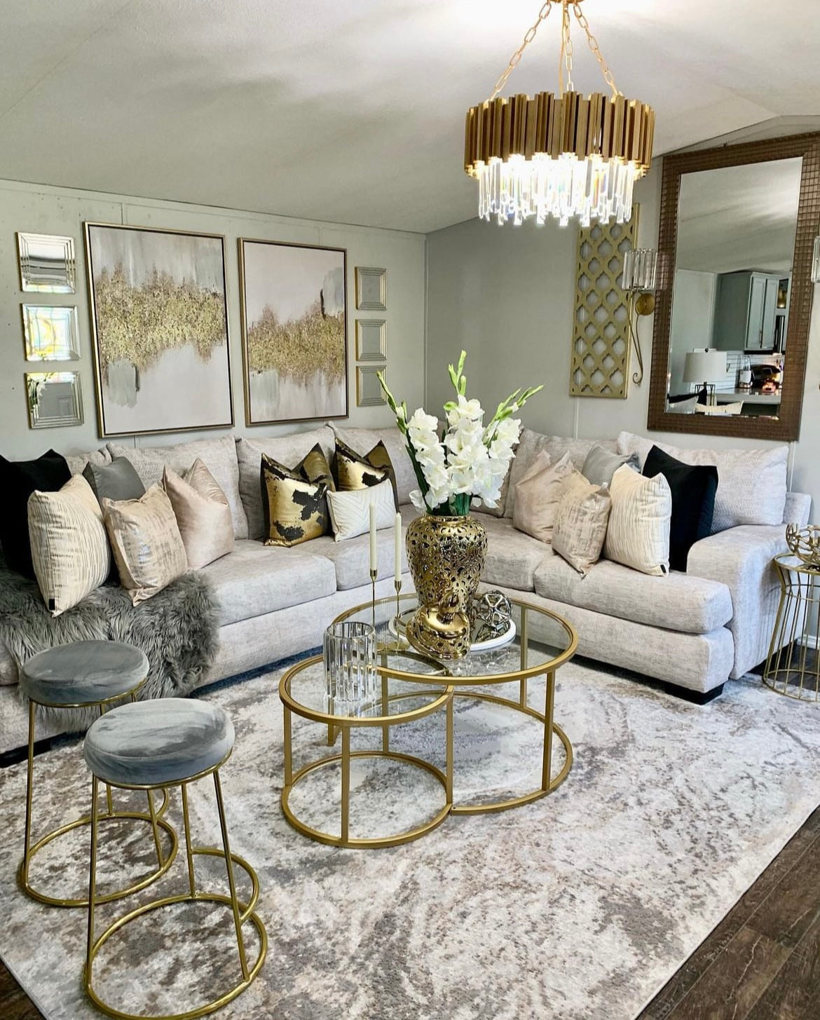 VORELLI® Boeotia Circular Chandelier illuminating elegant living room interior