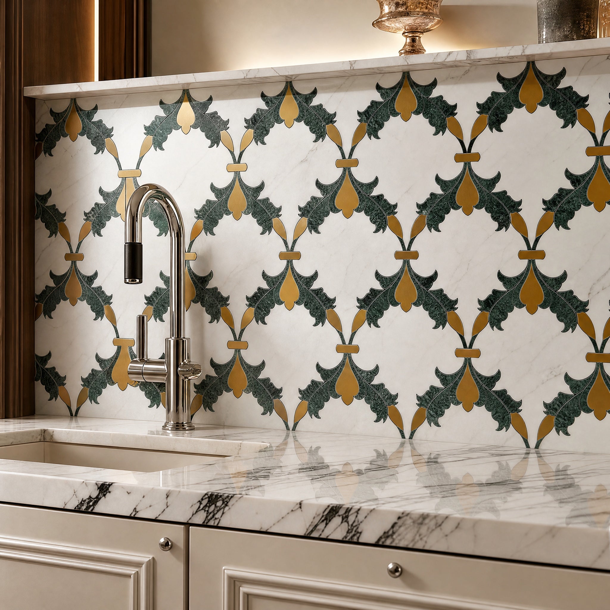 Butterfly Wings Waterjet Marble Mosaic luxury mosaic feature wall in a refined interior