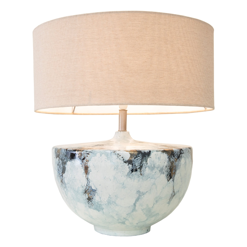VORELLI® Caldera blue and cream enamel table lamp with fabric shade