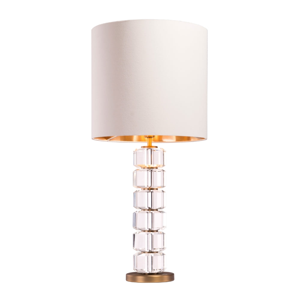 VORELLI® Caldris crystal and antique brass table lamp with fabric shade