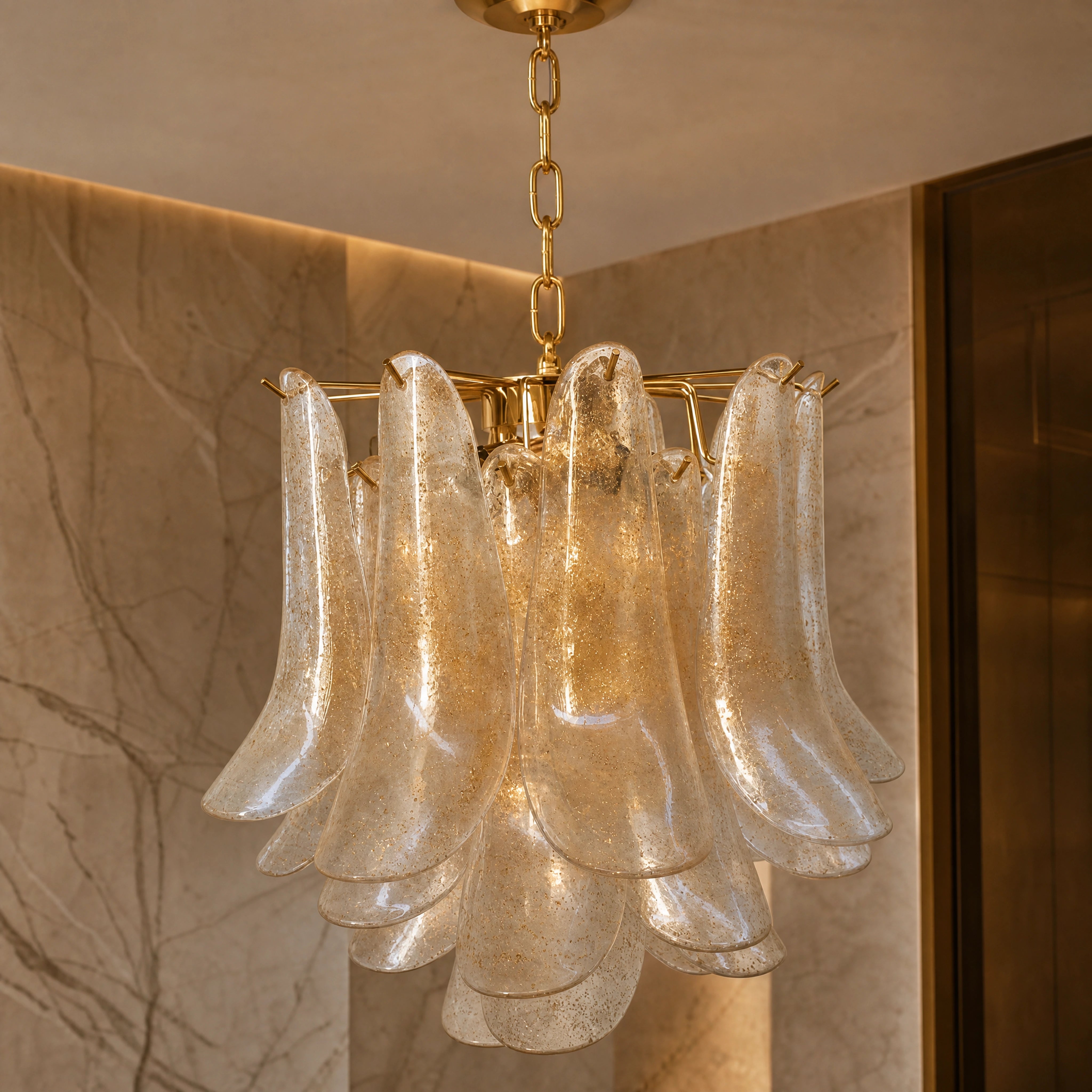 Camogli Selle Murano Glass Circular Chandelier close-up luxury lifestyle hero image by VORELLI