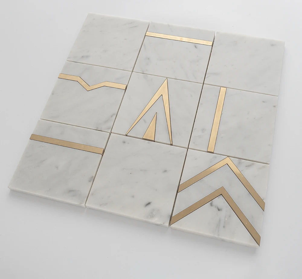 Carrara White 304 Stainless Steel Waterjet Marble Mosaic luxury white waterjet marble mosaic for premium UK interiors