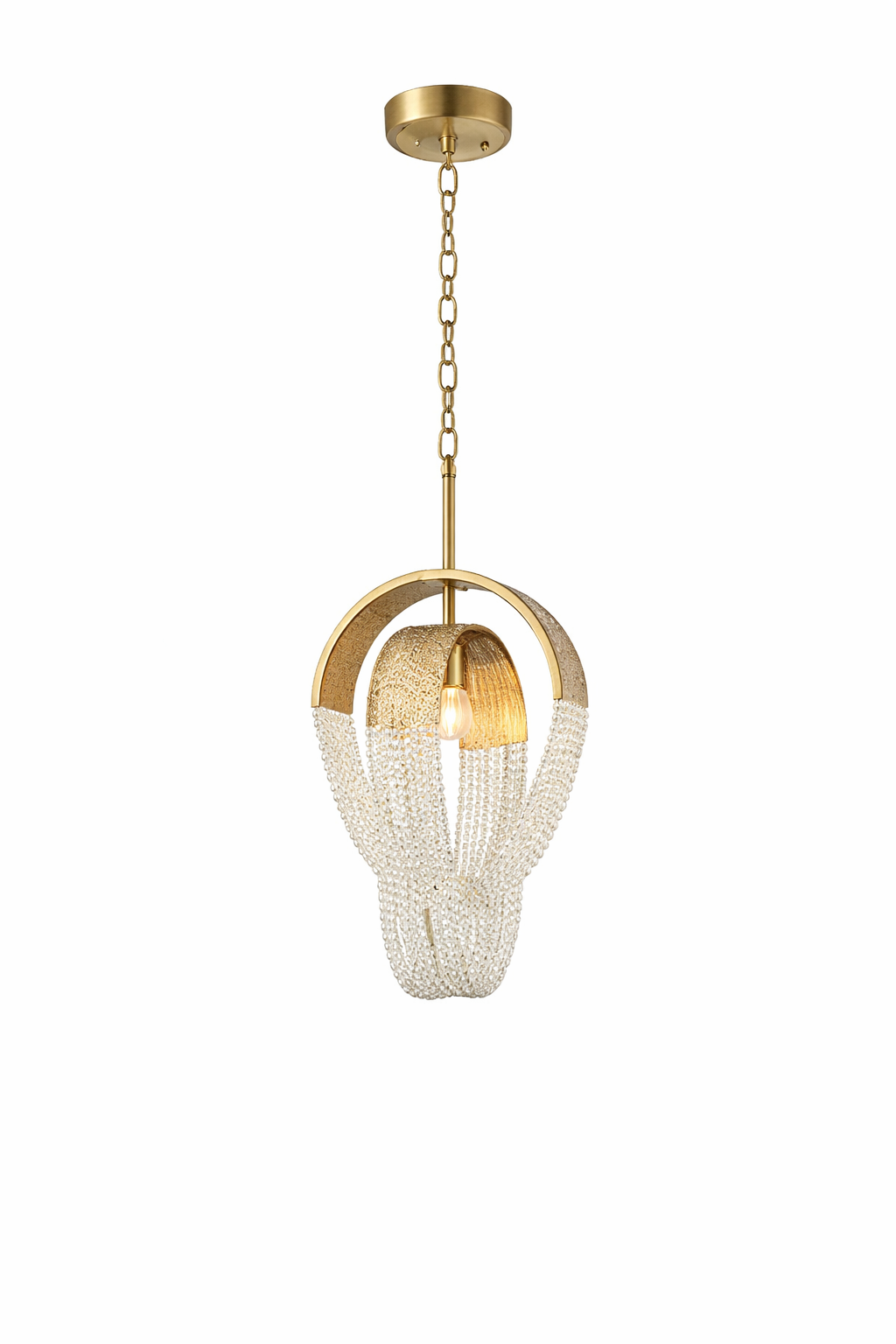 VORELLI Cindi crystal pendant casting brilliant, shimmering reflections across a lavishly designed room, establishing a mood of opulent elegance.