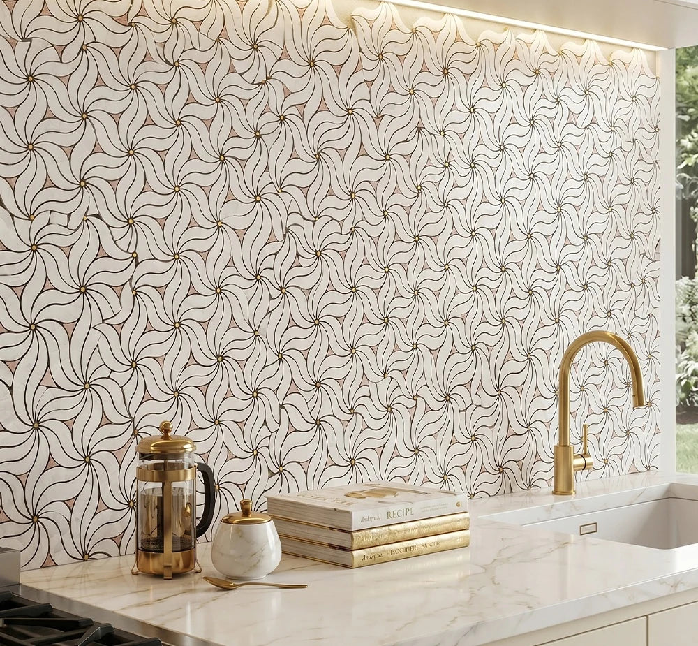Copper Waterjet Marble Mosaic luxury gold waterjet marble mosaic for premium UK interiors