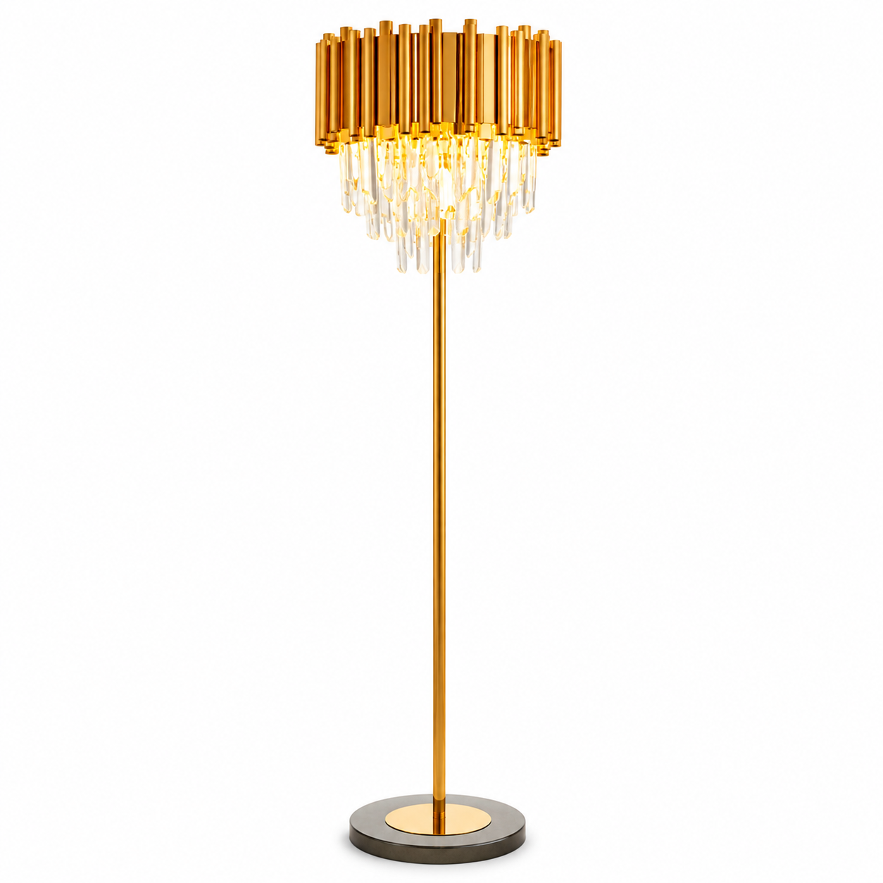 VORELLI® crystal floor lamp with tiered glass design for luxury living rooms, bedrooms and hospitality interiors
