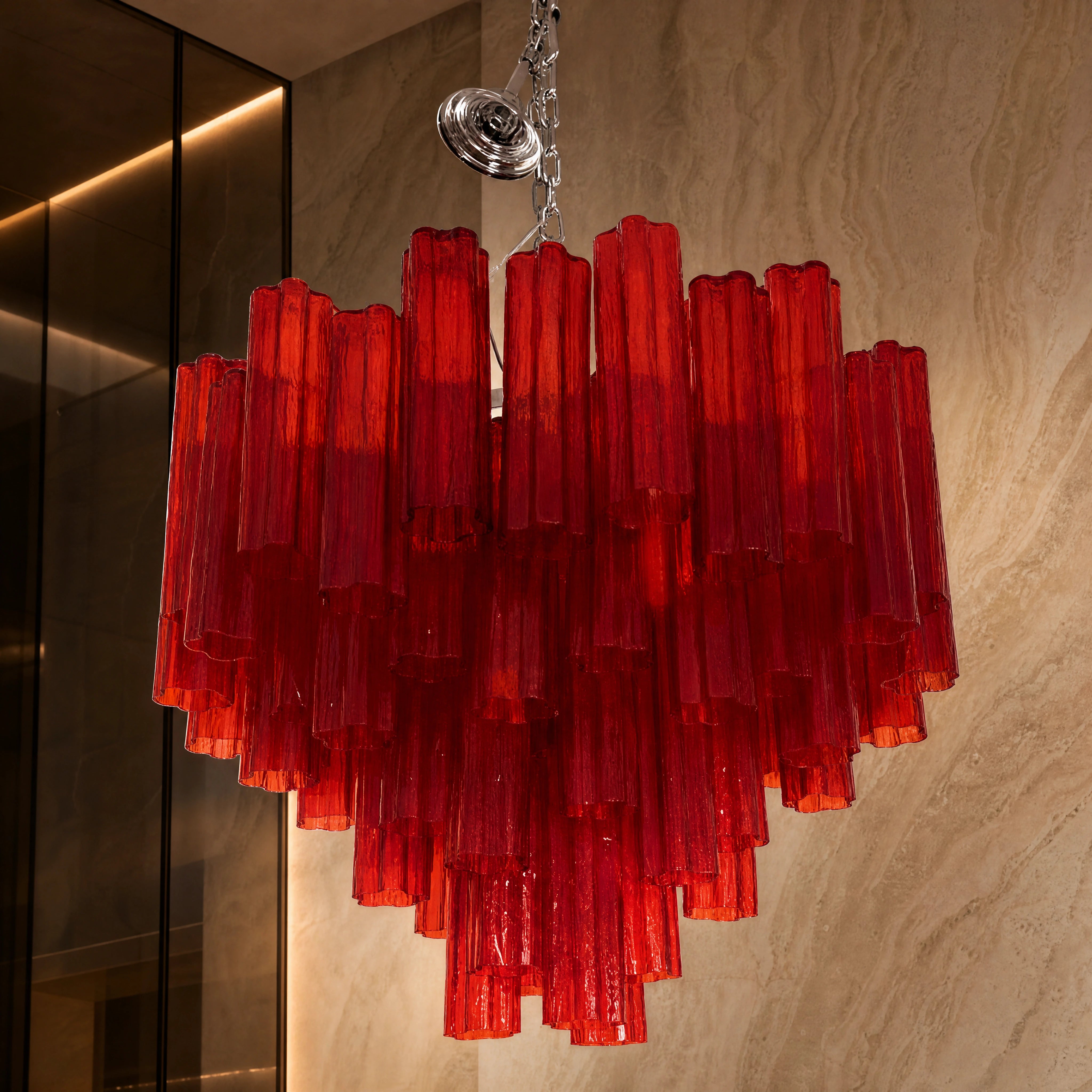 Dafne Tronchi Murano Glass Staircase Chandelier close-up luxury lifestyle hero image by VORELLI