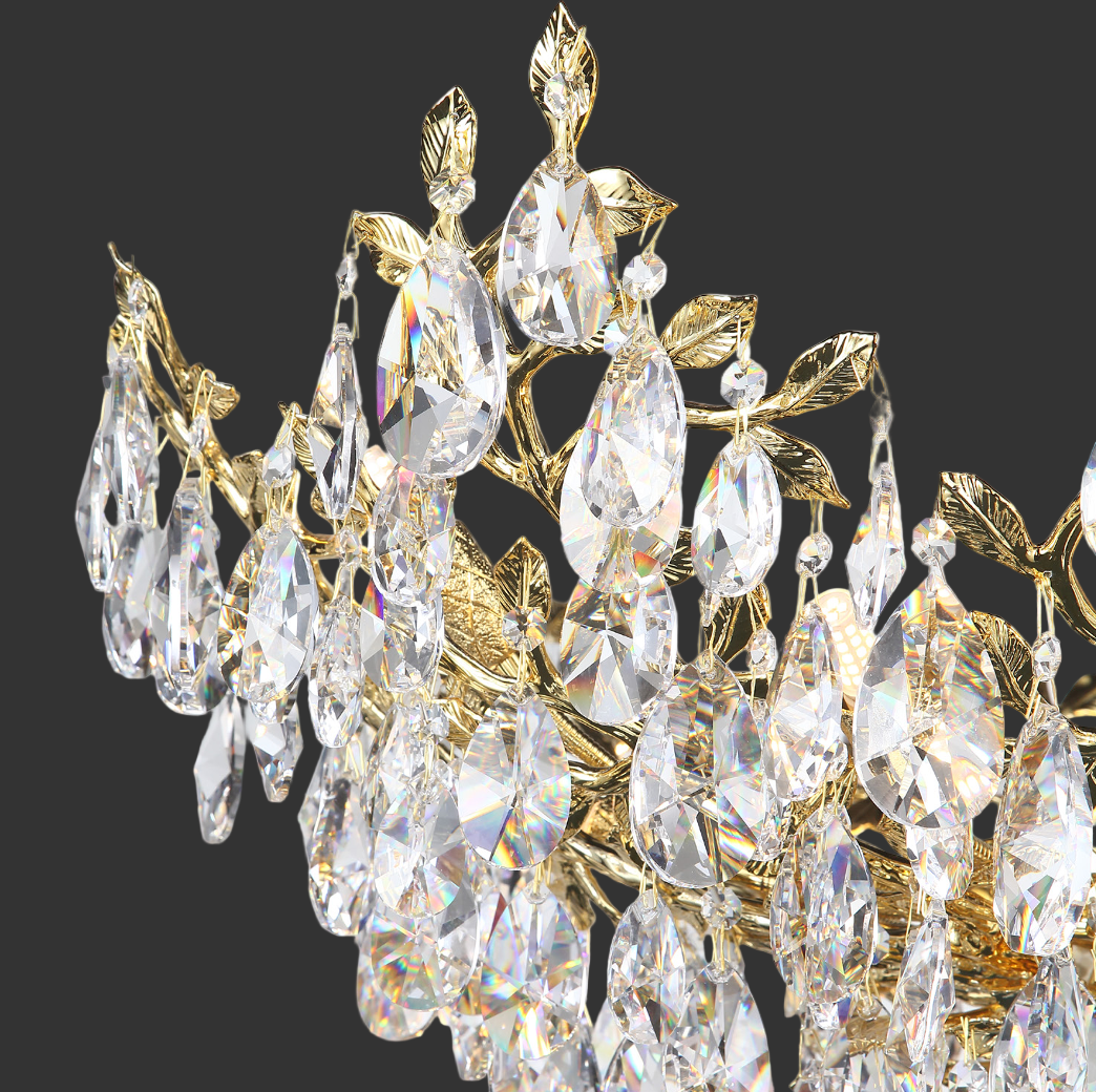Close-up of cascading crystal drops on VORELLI® Dewdrop Circular Chandelier IV